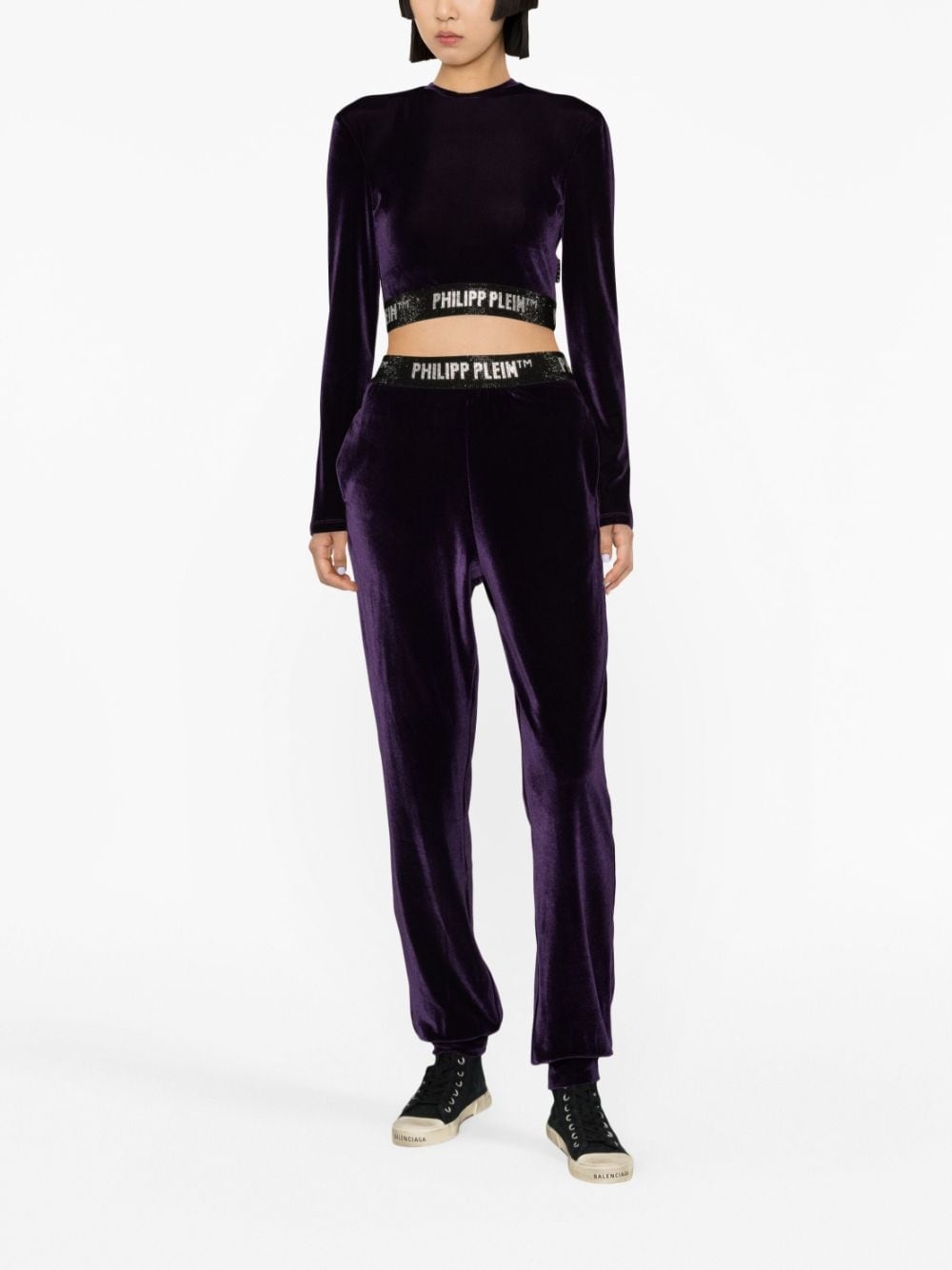 logo-waistband velvet track pants - 2