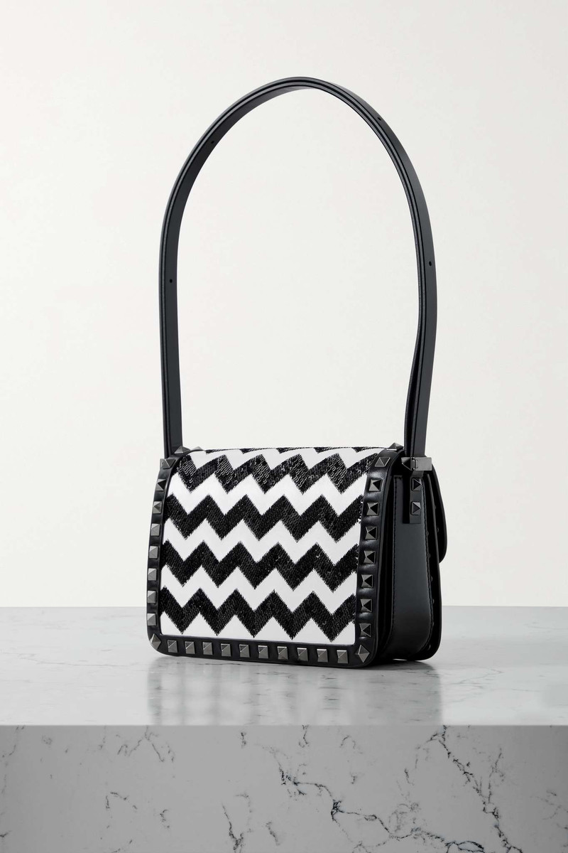 Rockstud small sequin-embellished two-tone leather shoulder bag 3