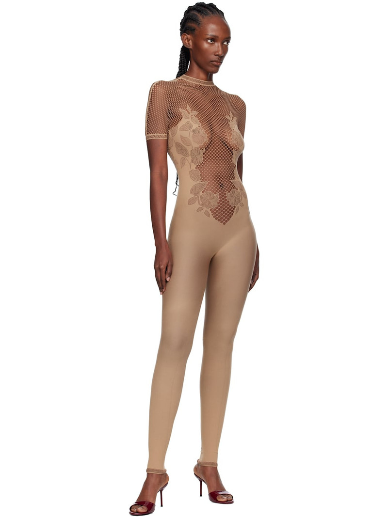 POSTER GIRL Beige Leaves Fishnet Jumpsuit outlook
