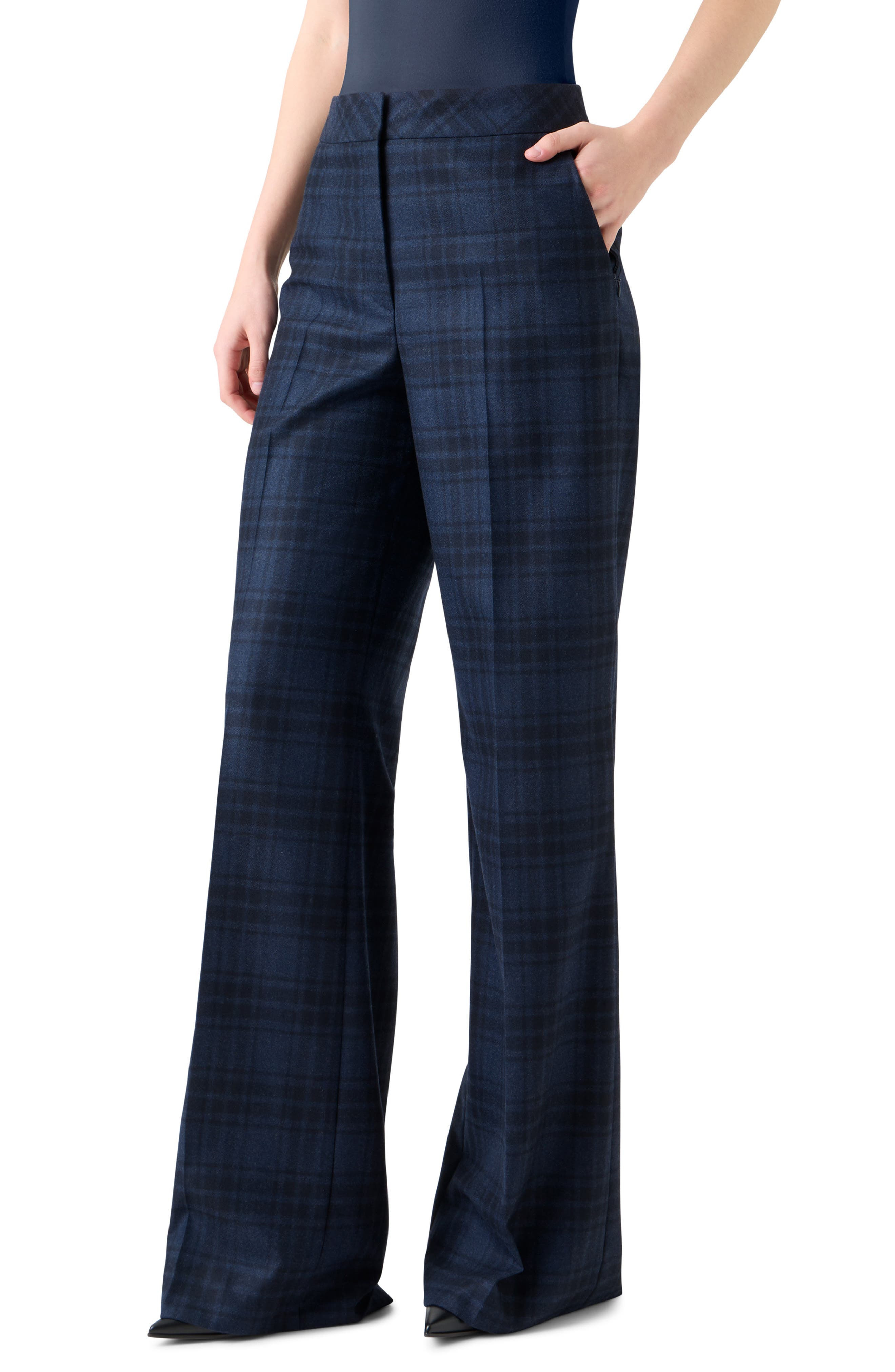 Akris Check Wool Flannel Pants in Denim-Black at Nordstrom - 3