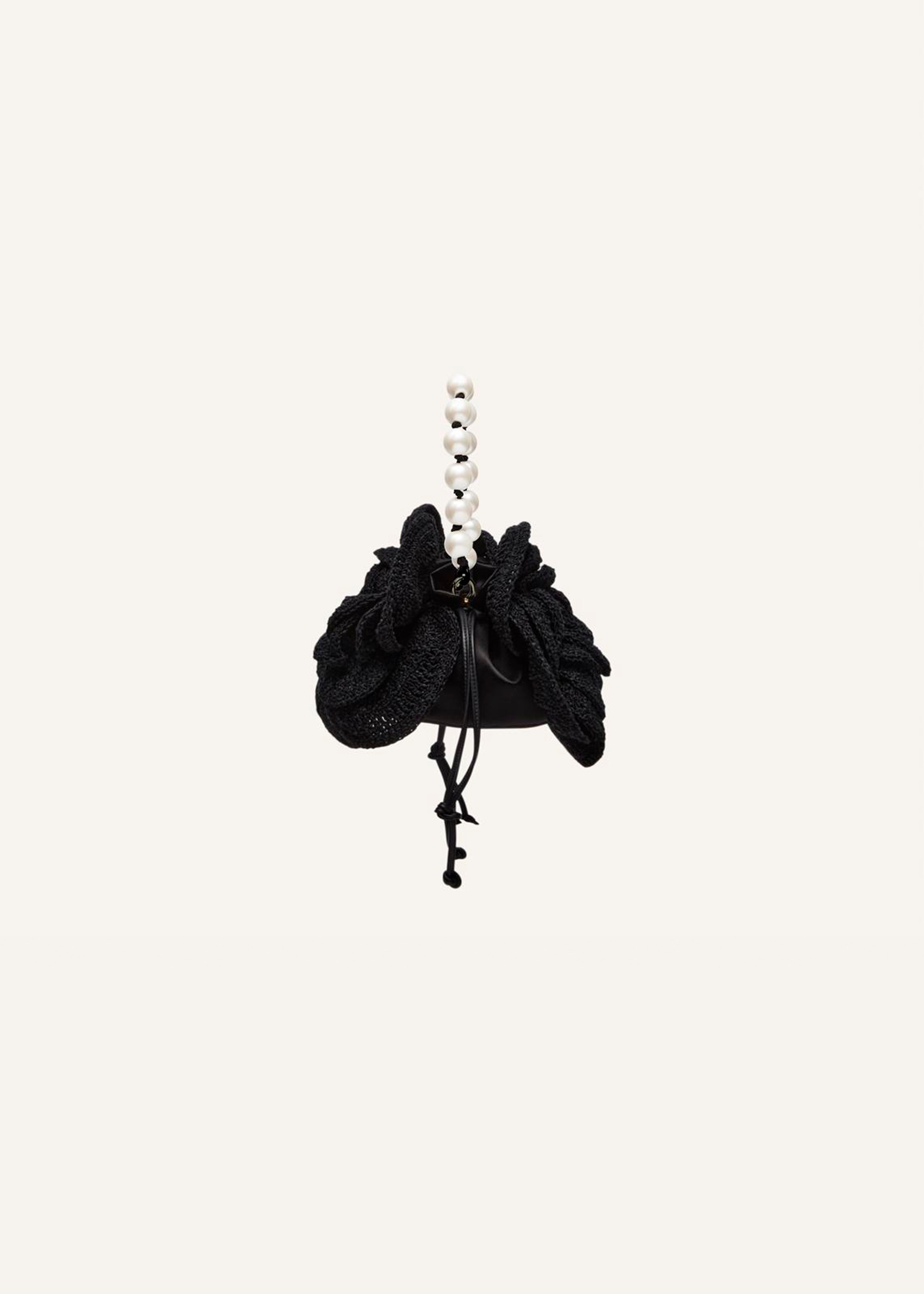Magda bag pearl strap in black crochet - 2