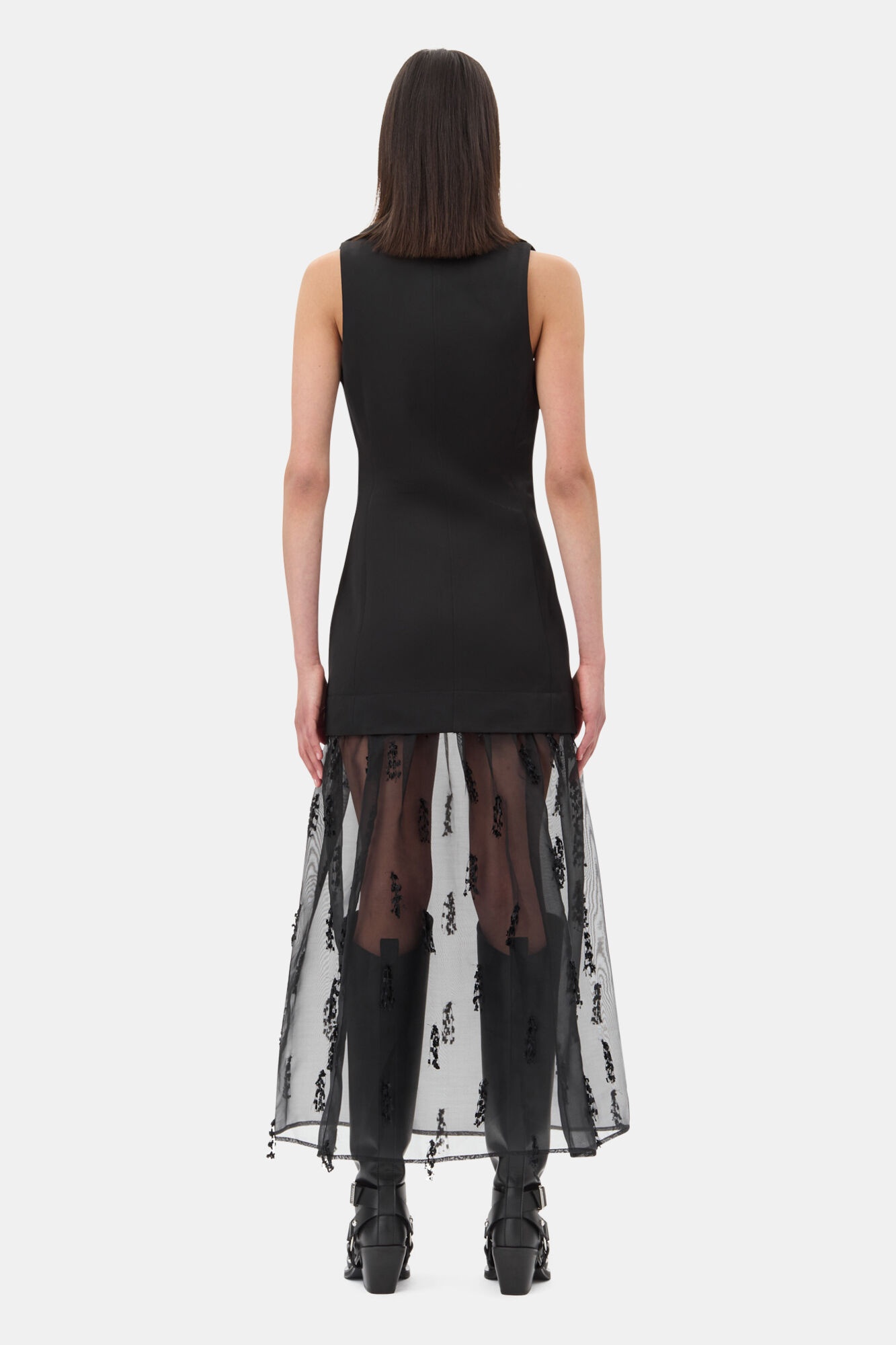 BLACK FRINGED ORGANZA LONG DRESS - 5