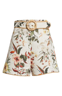 【Zimmermann】Belted floral linen shorts ZIMMERMANN Lightburst belted pleated floral-print linen