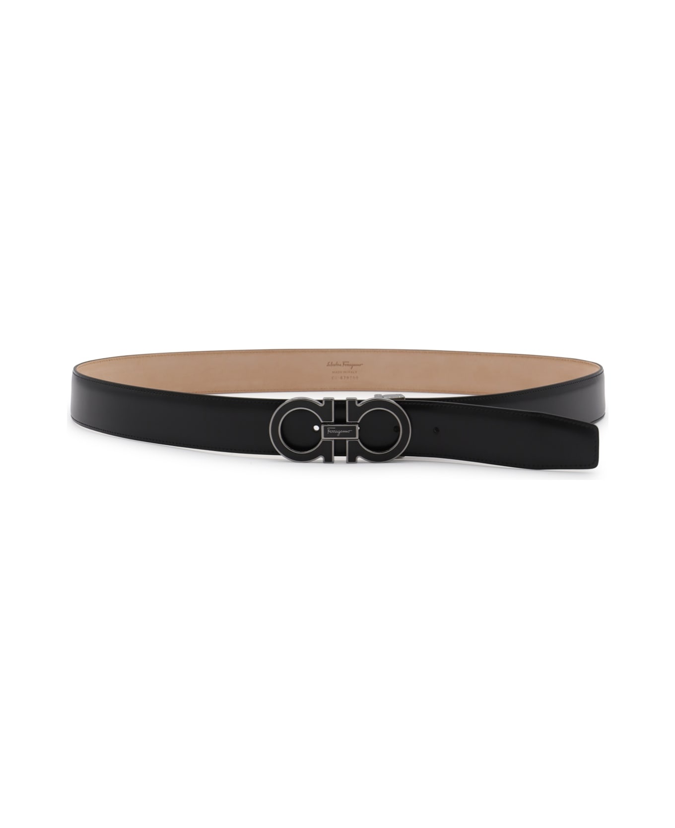 Black Leather Gancini Belt - 1