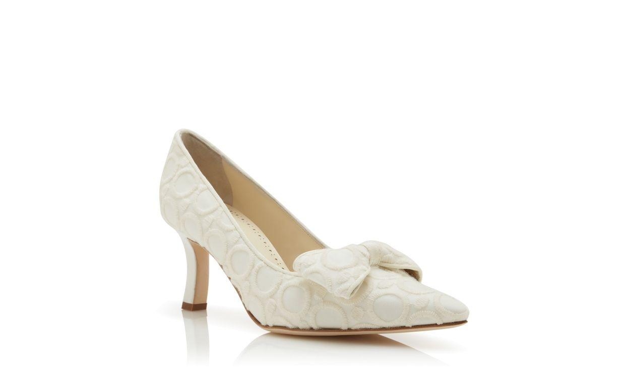 White Silk Pointed Toe Pumps - 3