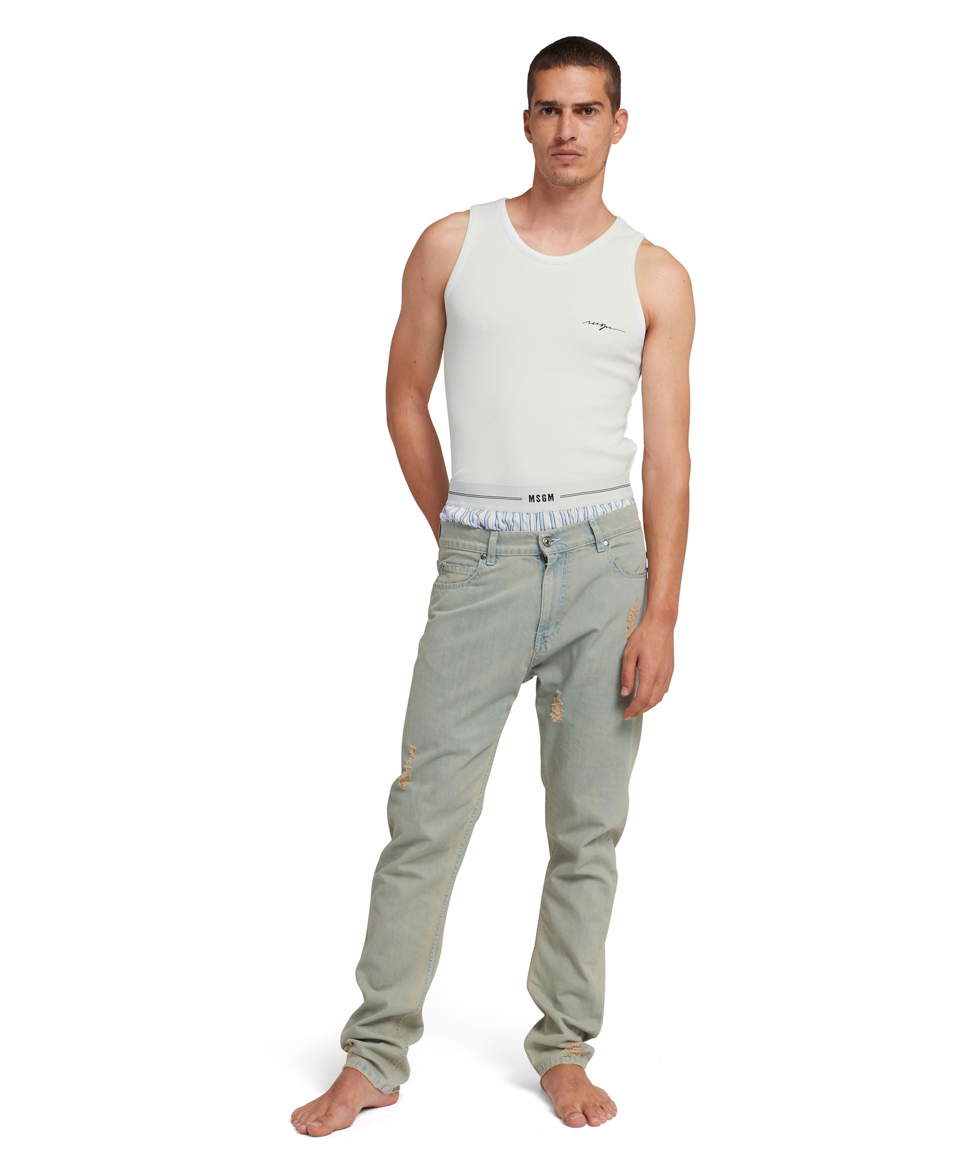 Light denim pants with tears - 5
