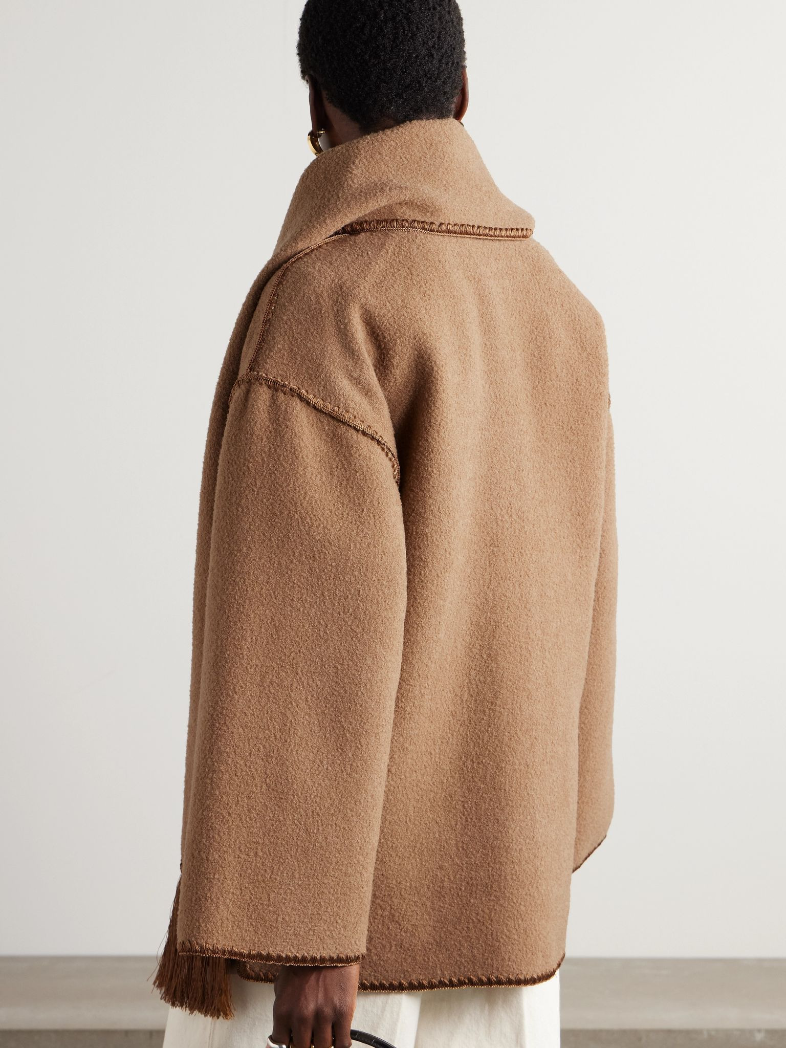 Draped fringed wool-blend bouclé jacket Camel - 4