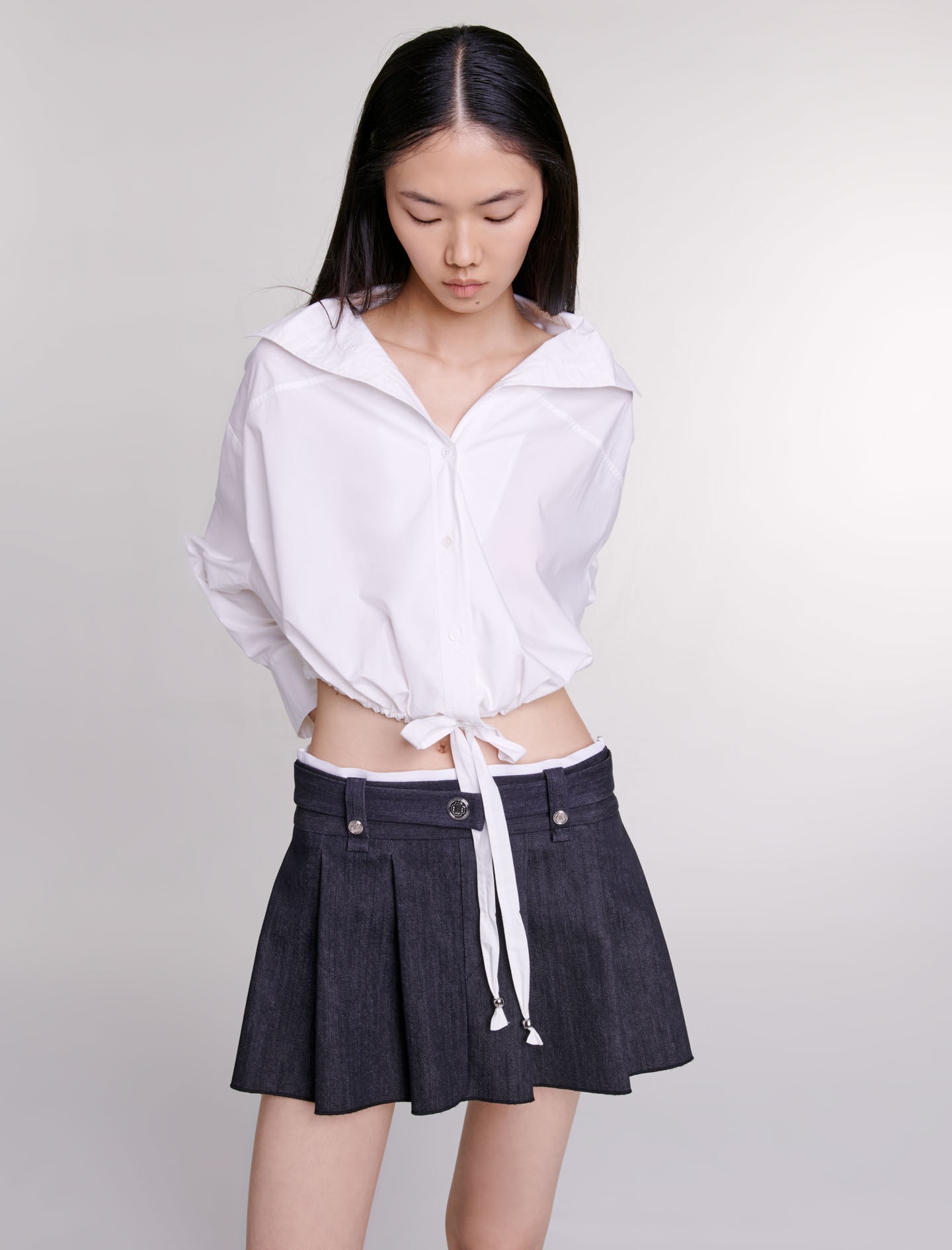 Black denim-effect mini skirt - 3