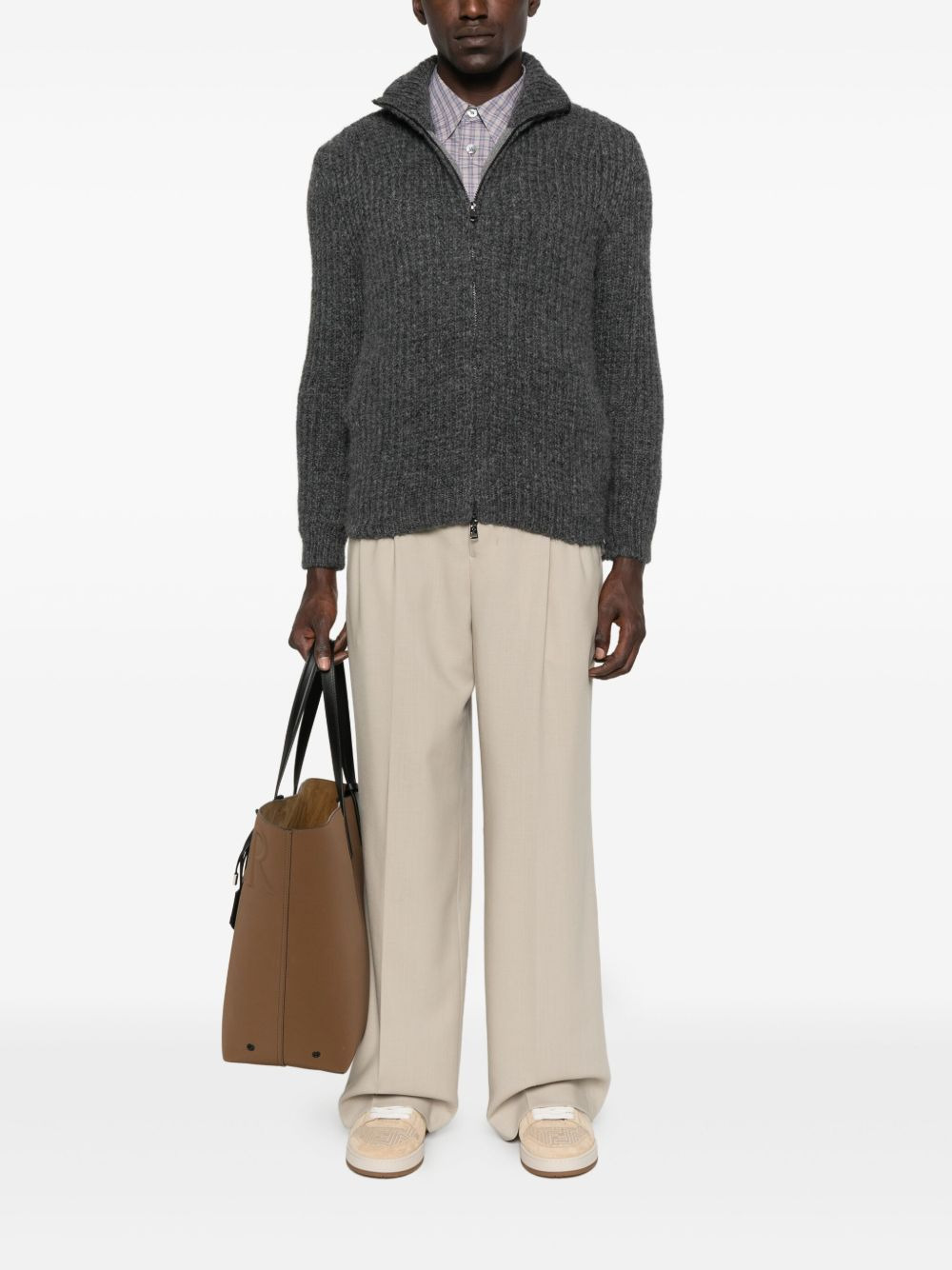 ribbed zip-up cardigan - 2