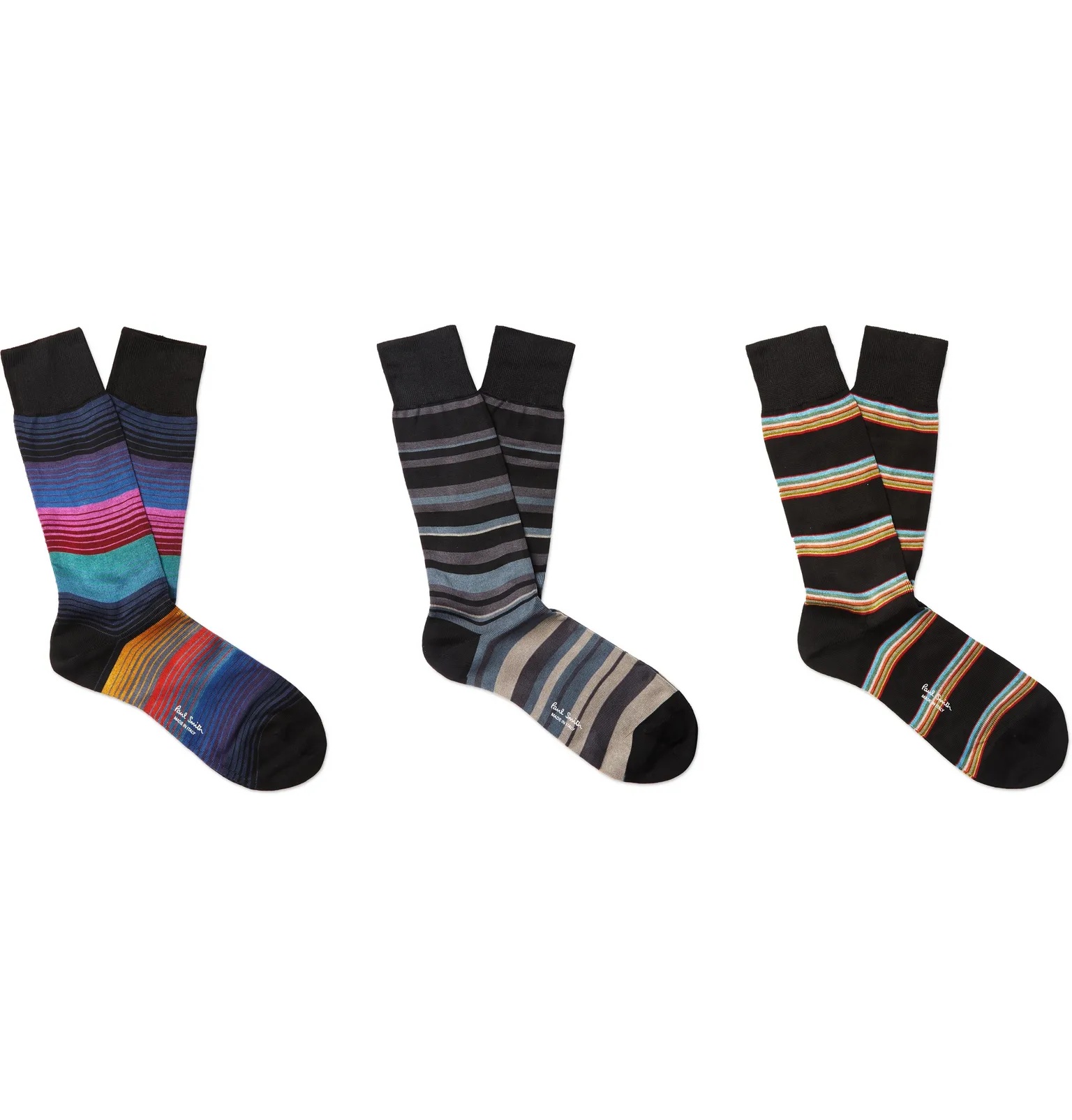 Three-Pack Striped Cotton-Blend Socks - 1