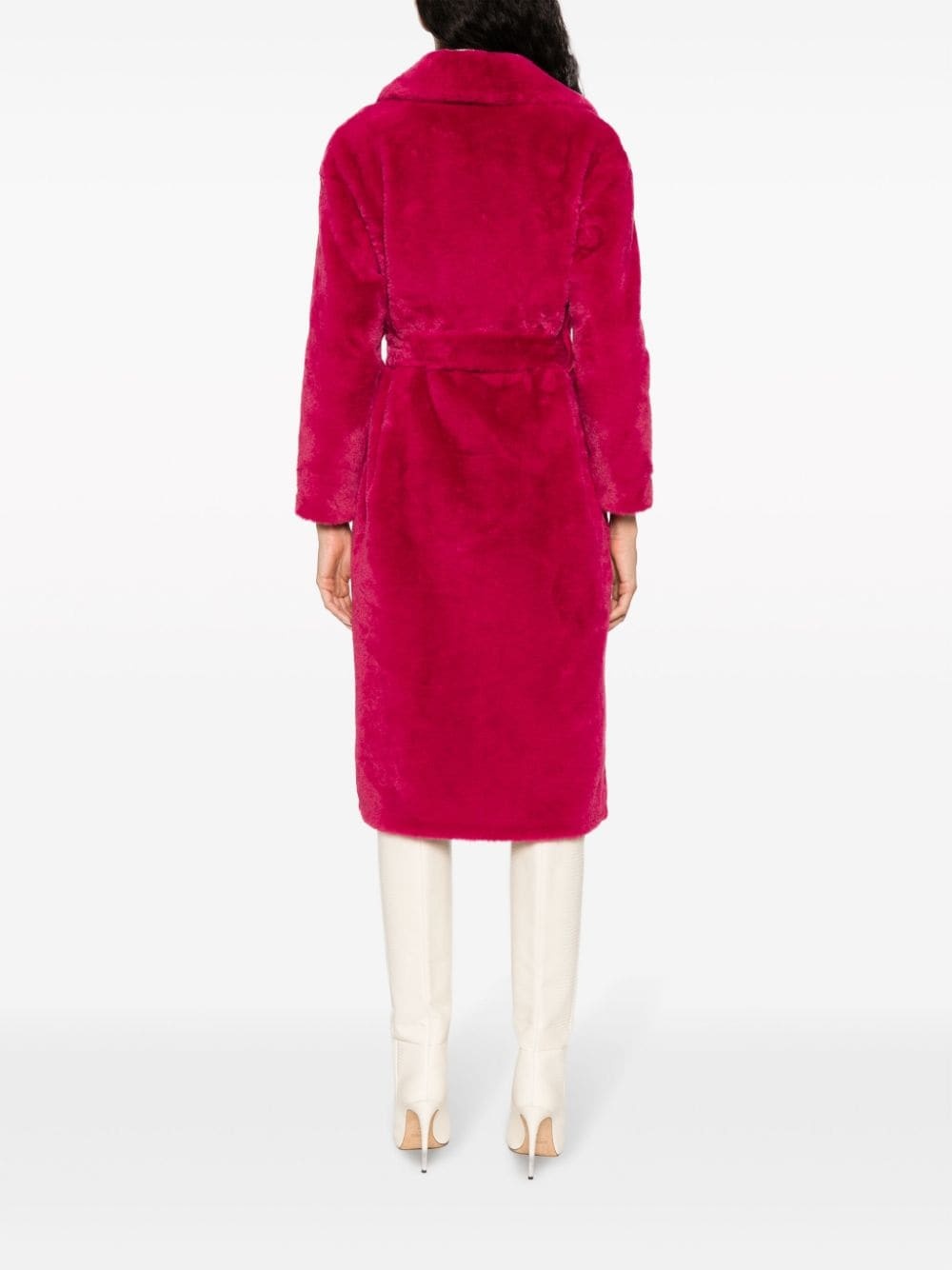 notched-collar faux-shearling coat - 4