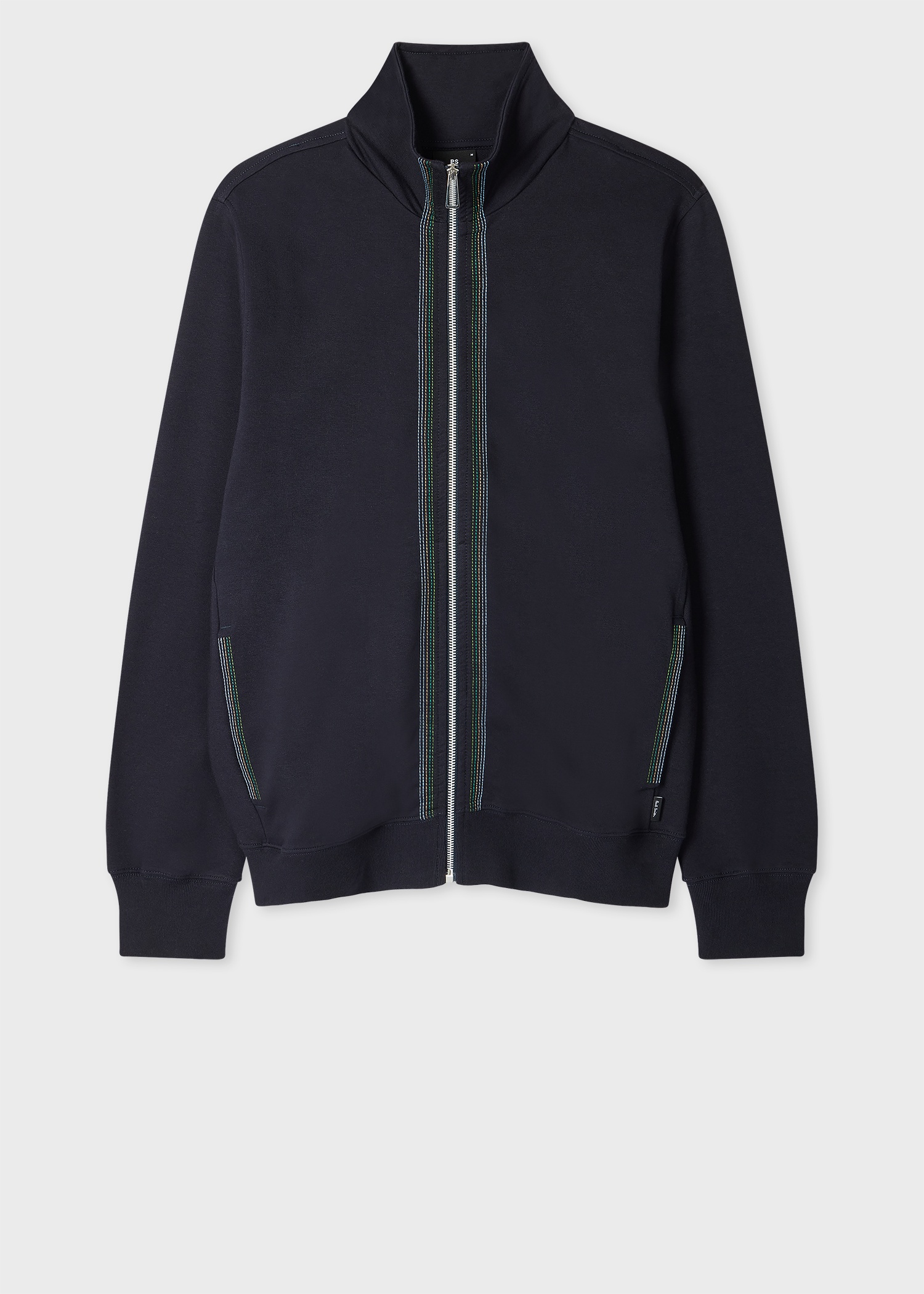 Navy Cotton-Blend Zip Sweatshirt with Contrast Placket Trim - 1