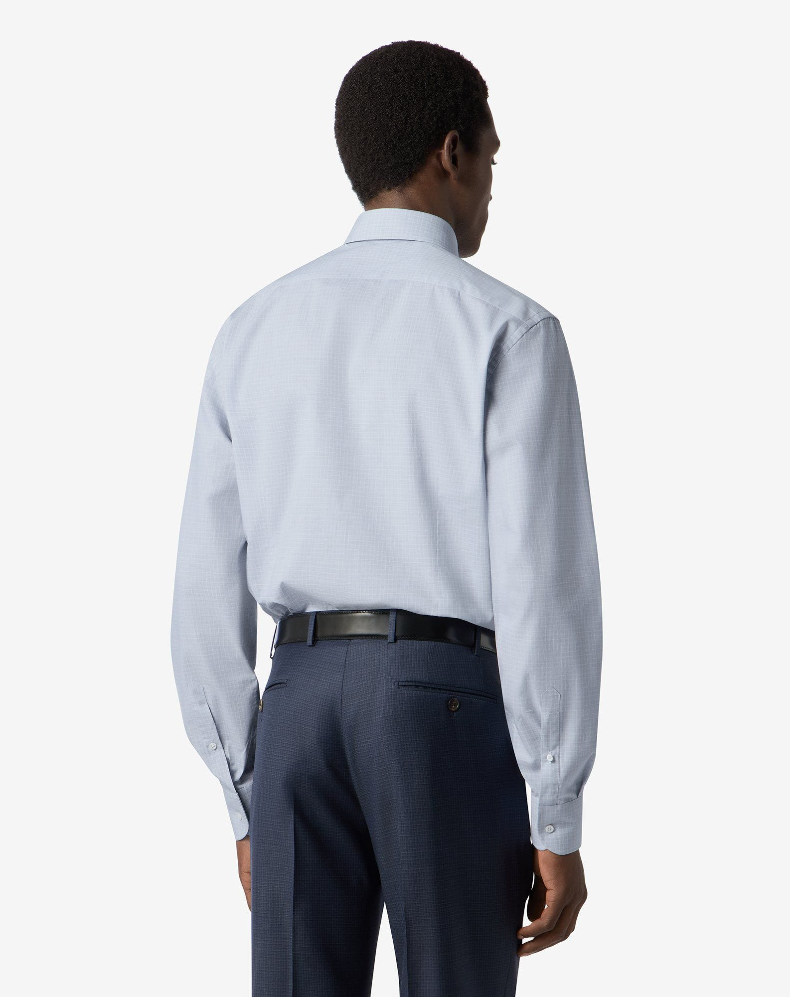 Cotton shirt with Grey/light Blue check pattern - 3