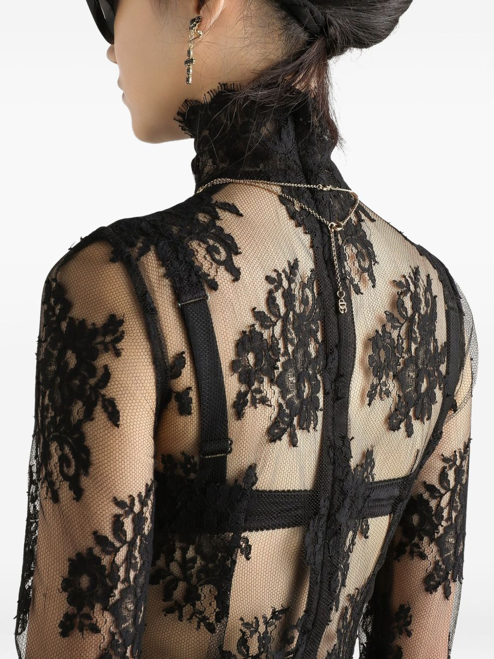 lace high-neck mini dress - 5