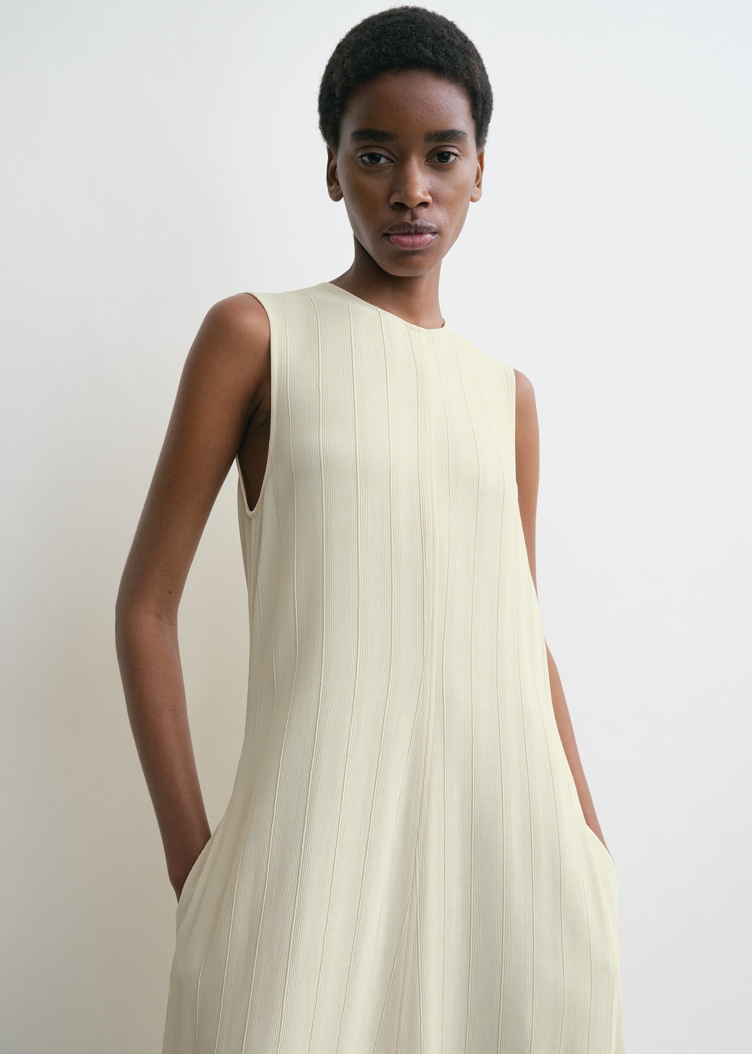 Woven stripe dress ecru - 5