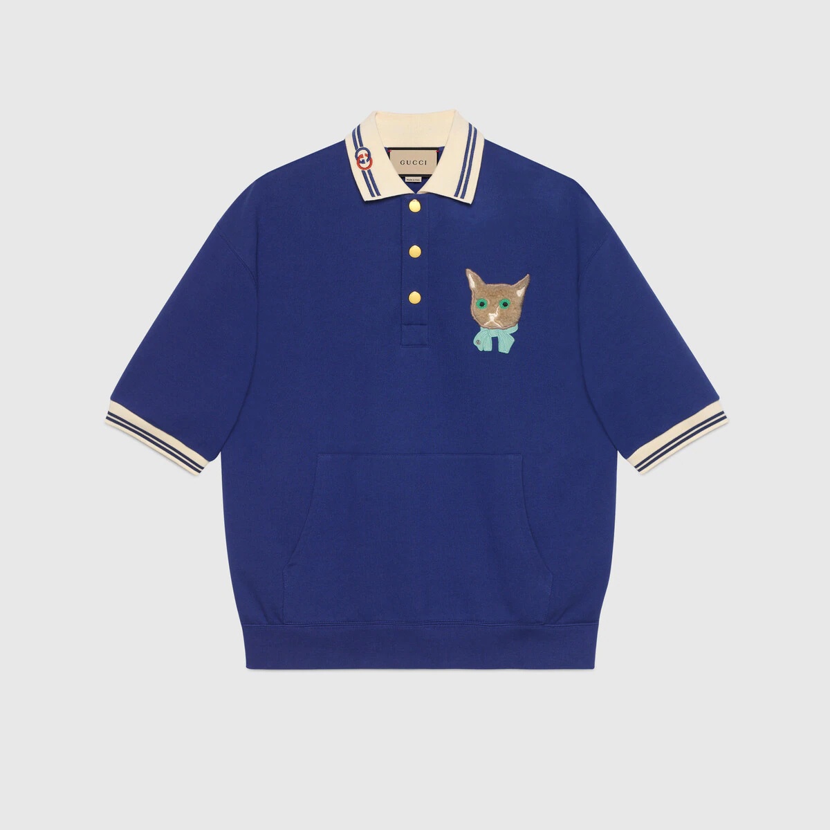 Jersey polo sweatshirt with Gucci cat - 1