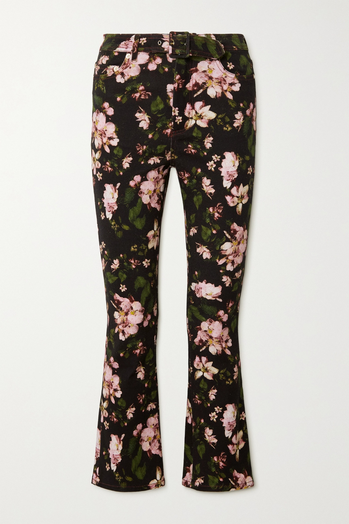 Vina cropped belted floral-print high-rise flared jeans - 1