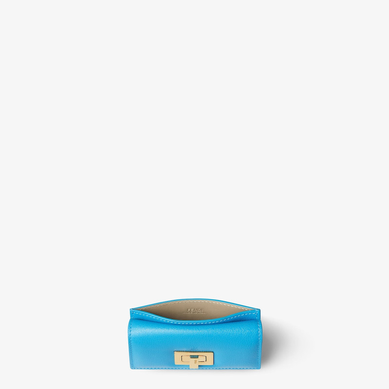 Fendi Way Card Case With Pocket Dove gray and light blue leather card case 4