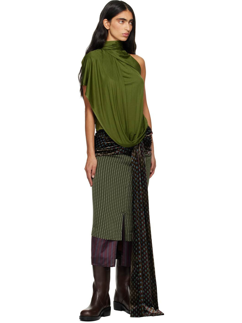 Dries Van Noten Khaki Layered Midi Skirt outlook