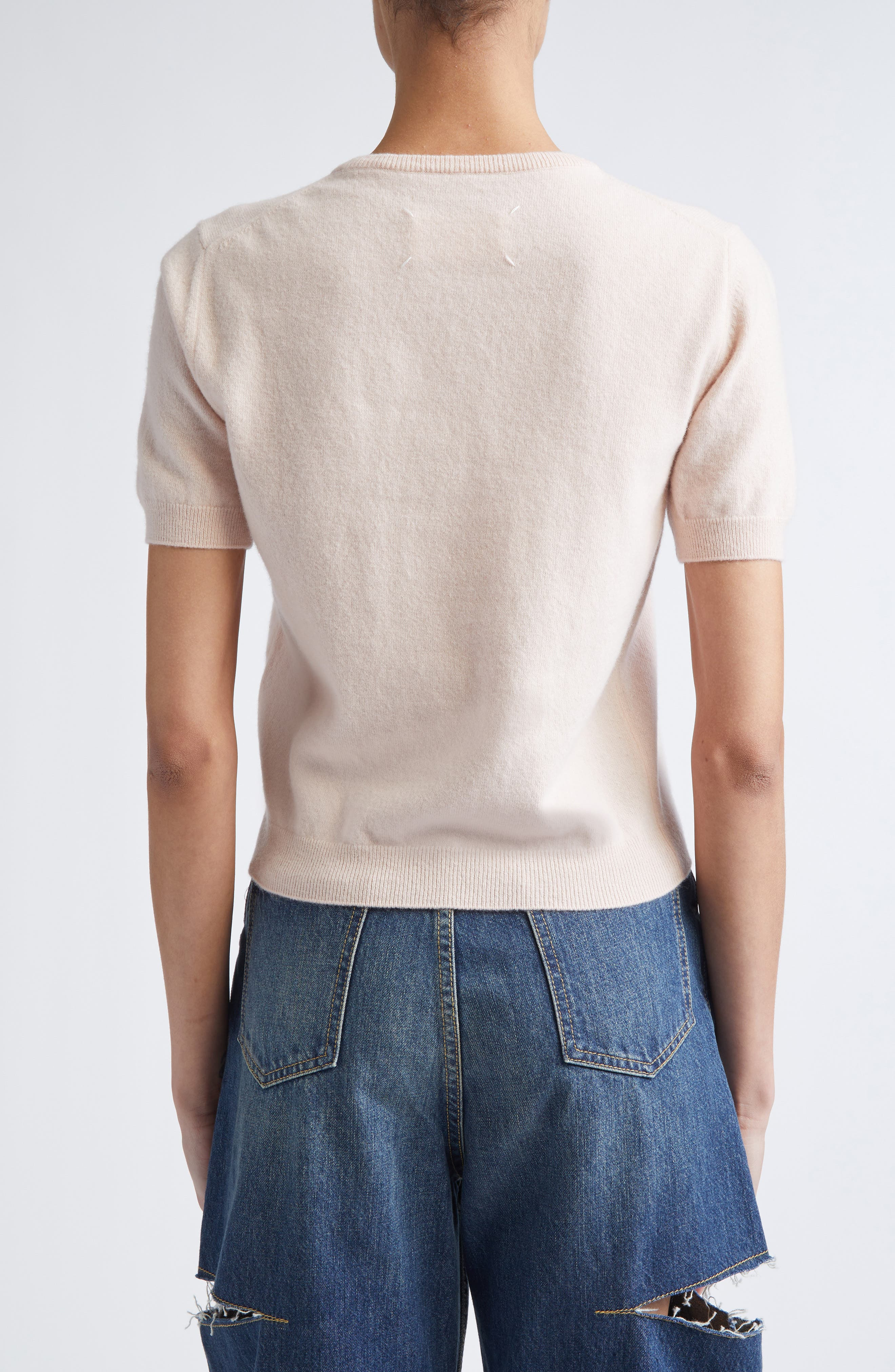 Maison Margiela Short Sleeve Virgin Wool Crewneck Sweater in Pale Pink at Nordstrom - 3