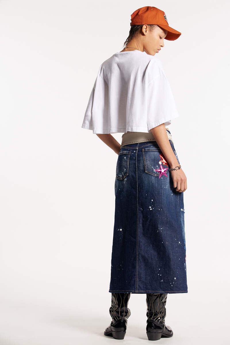 DARK RIPPED METAL PATCH WASH LONG SKIRT - 2