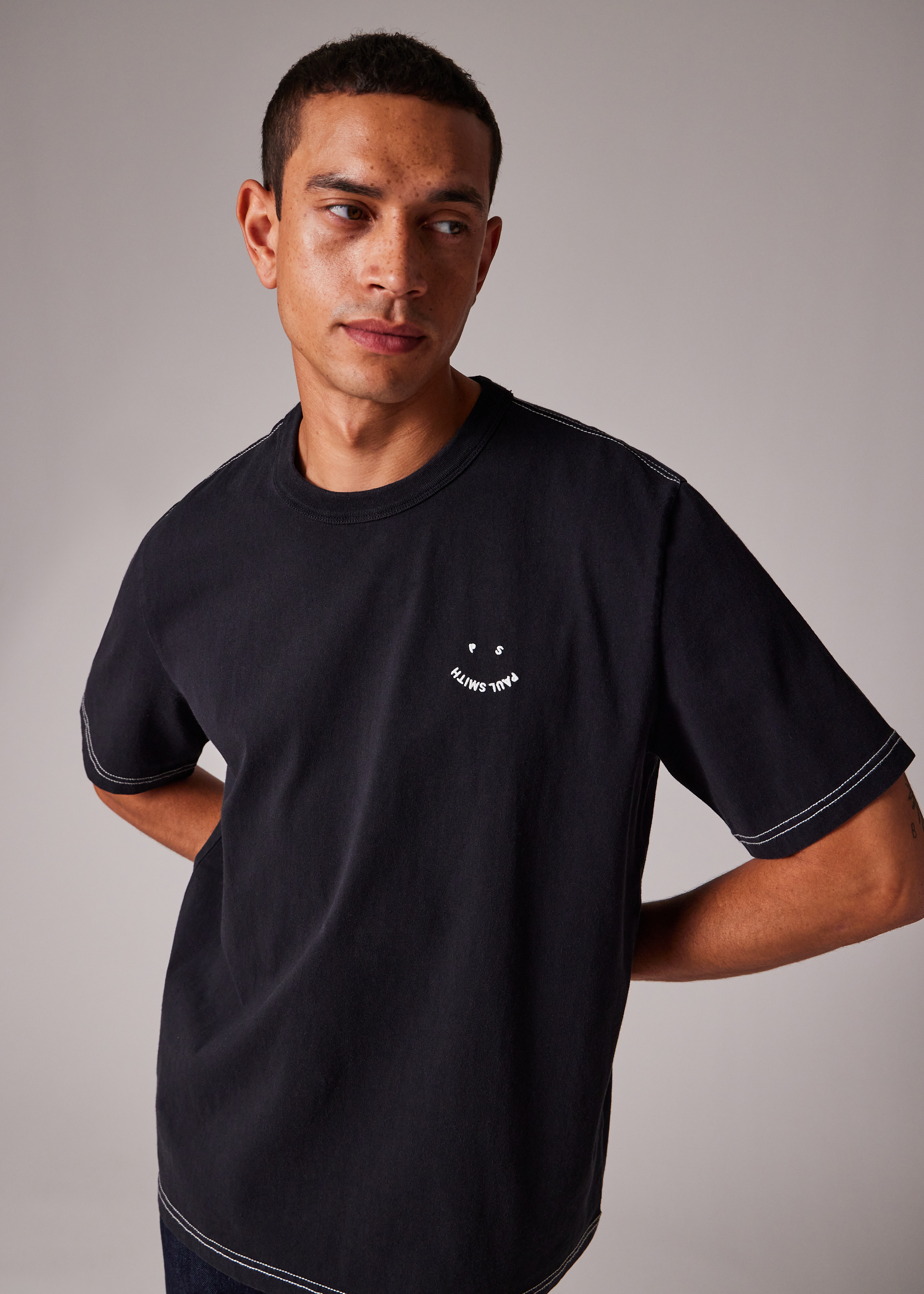 Black Pigment Dyed 'Happy' T-Shirt - 3