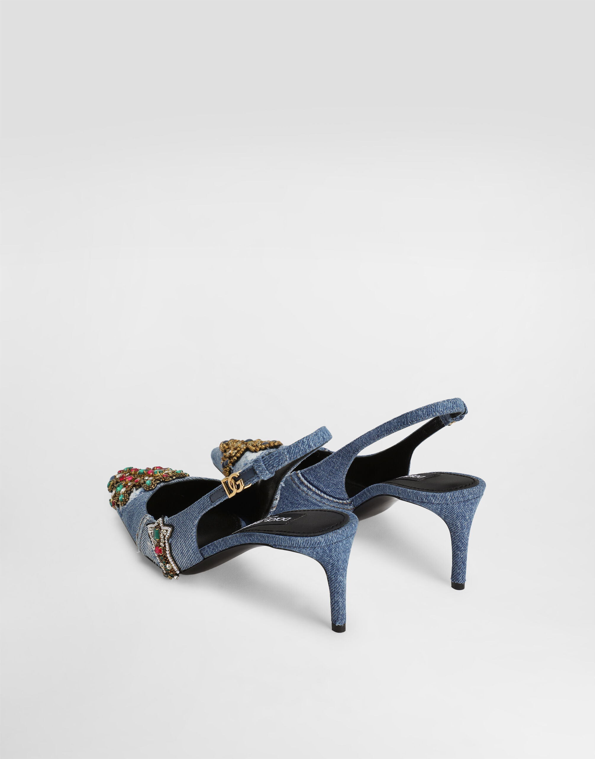Denim patchwork slingback with embroidery - 3