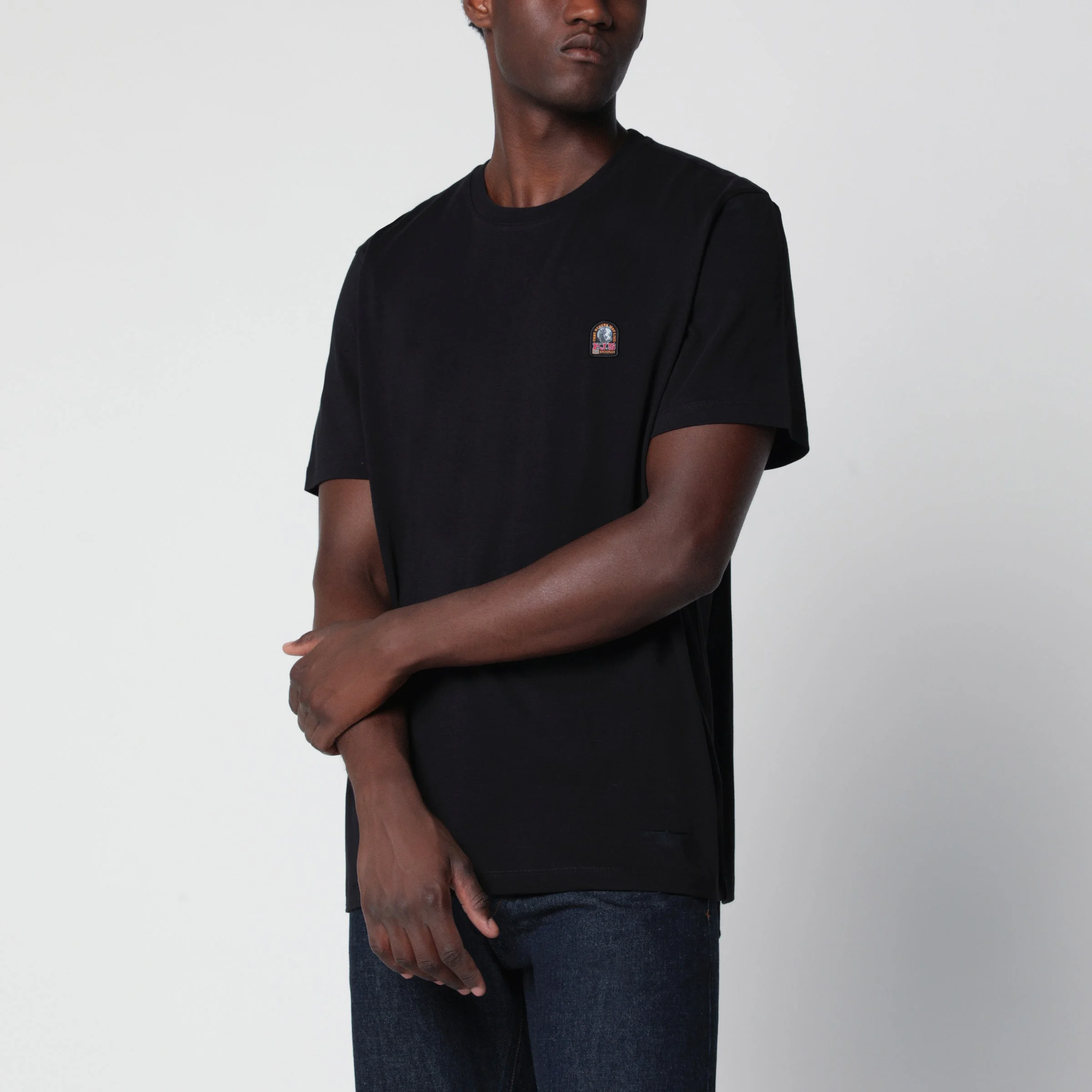 Black cotton T-shirt with logo patch - 1