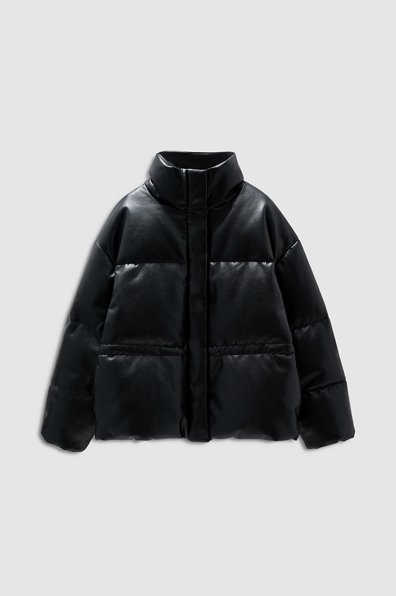 Oslo Puffer - Black Recycled Leather 1