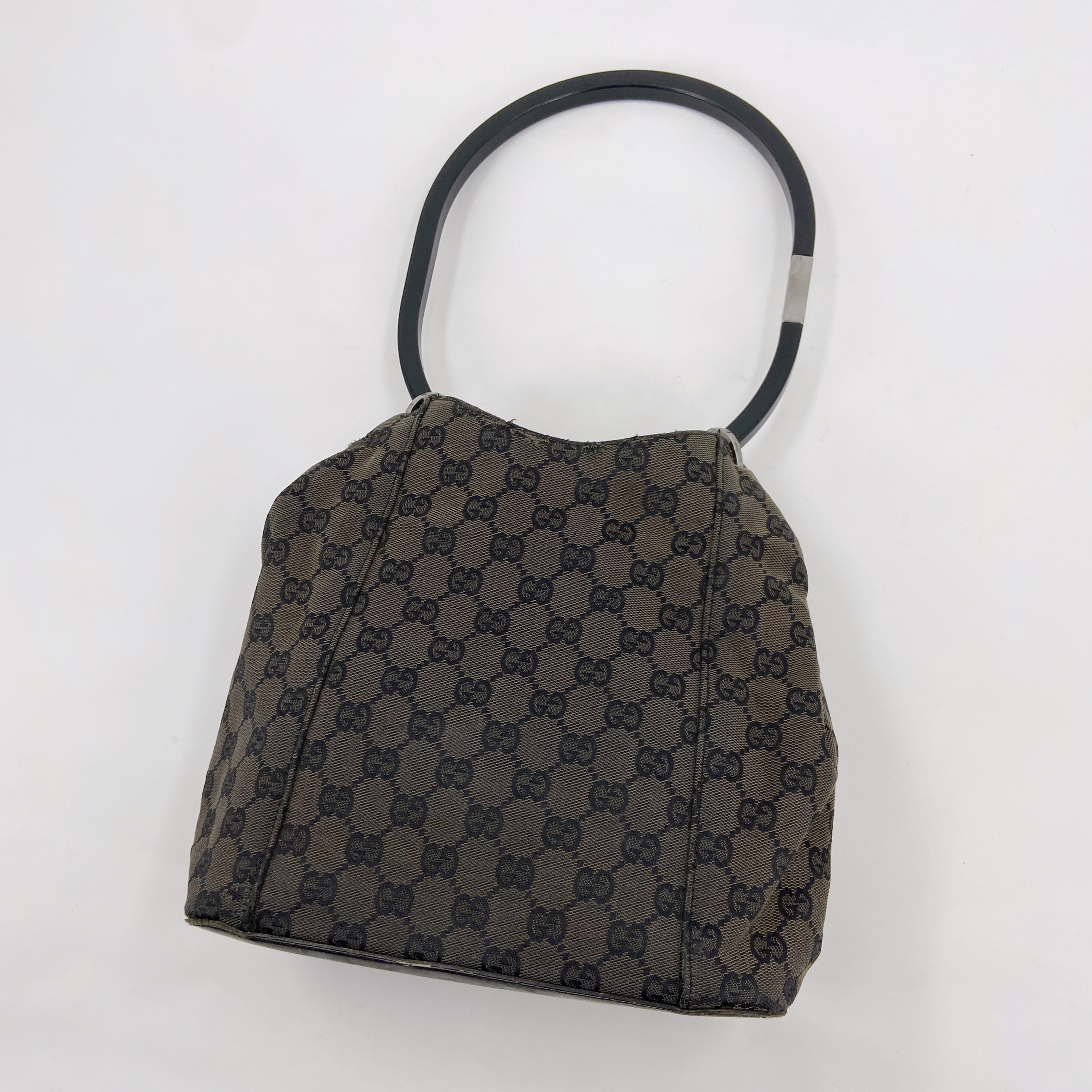 Gucci Fall 1999 Tom Ford Large Brown Monogram Bucket Acrylic Ring Bag - 6