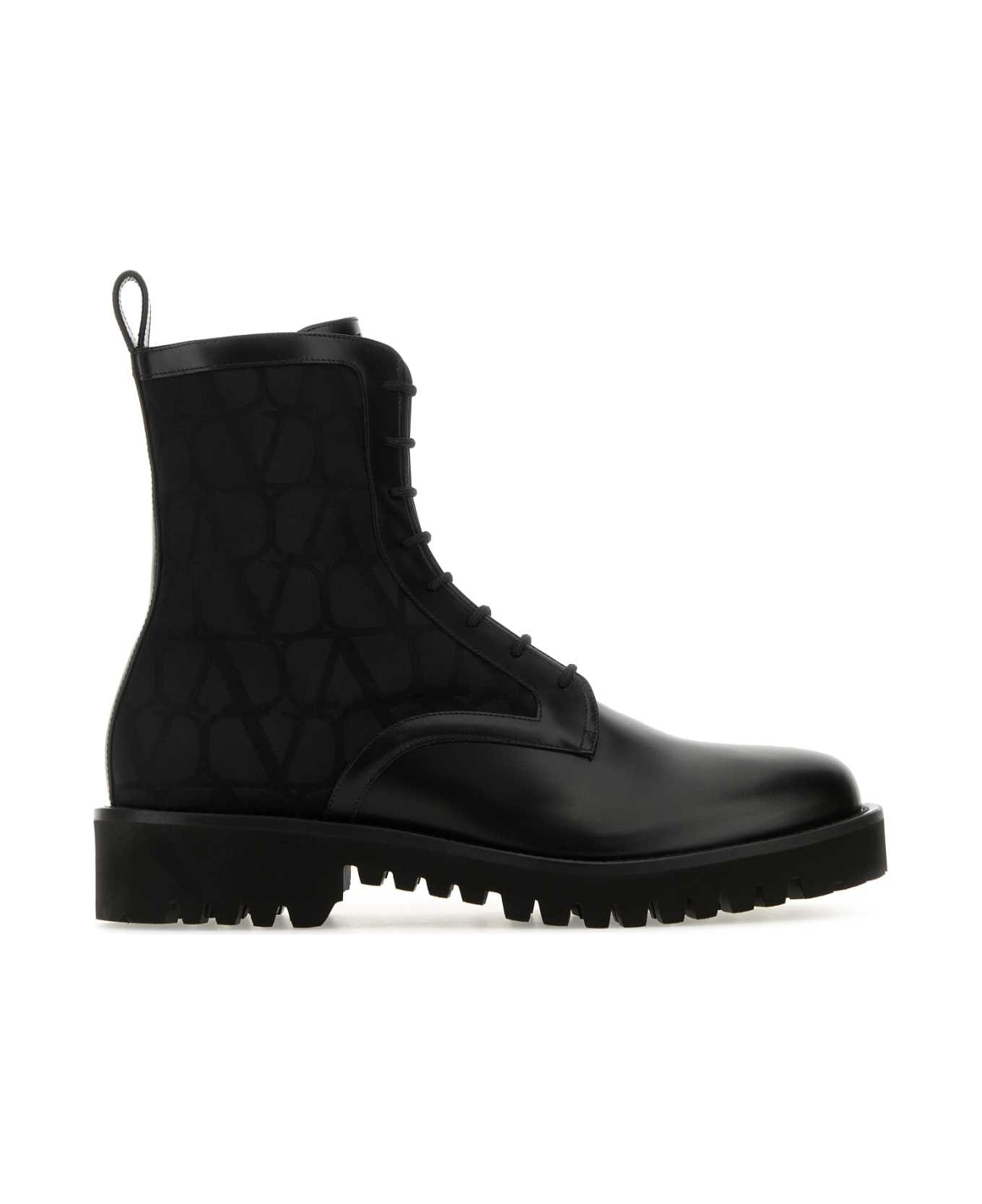 Black Toile Iconographe And Leather Ankle Boots - 1