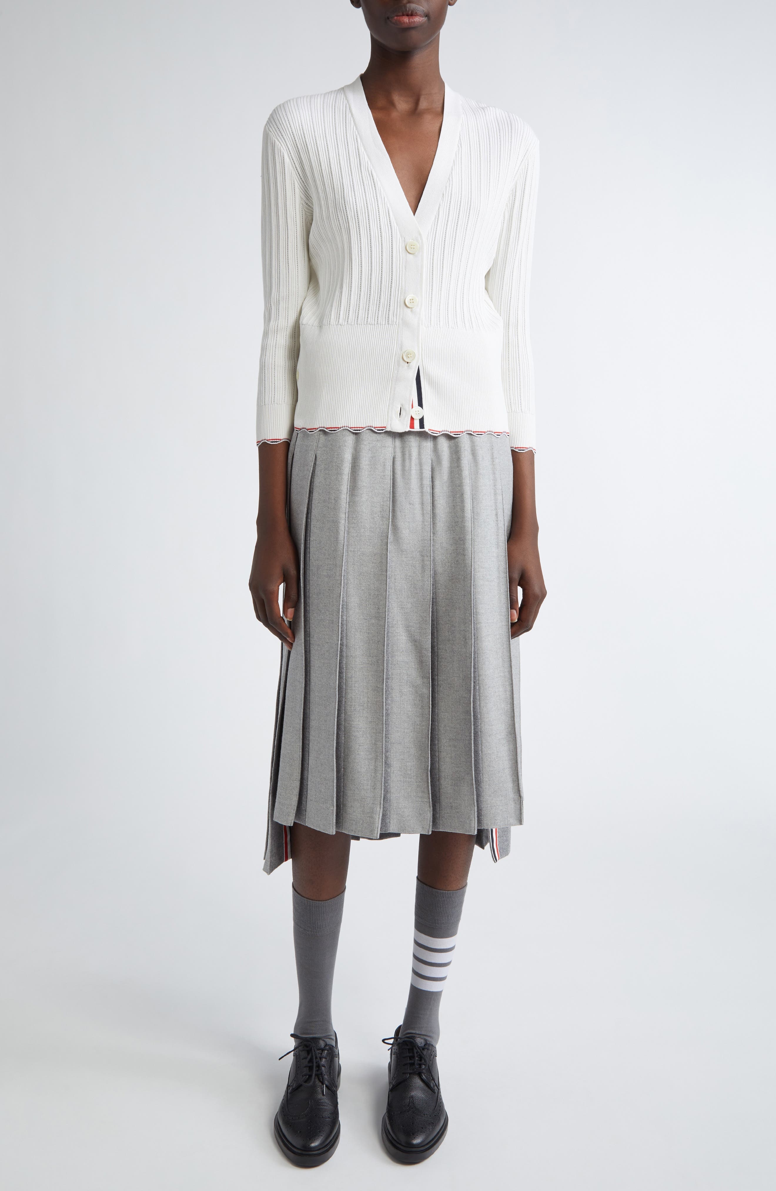 Thom Browne Drop Back Pleated Wool Skirt in Light Grey at Nordstrom - 8