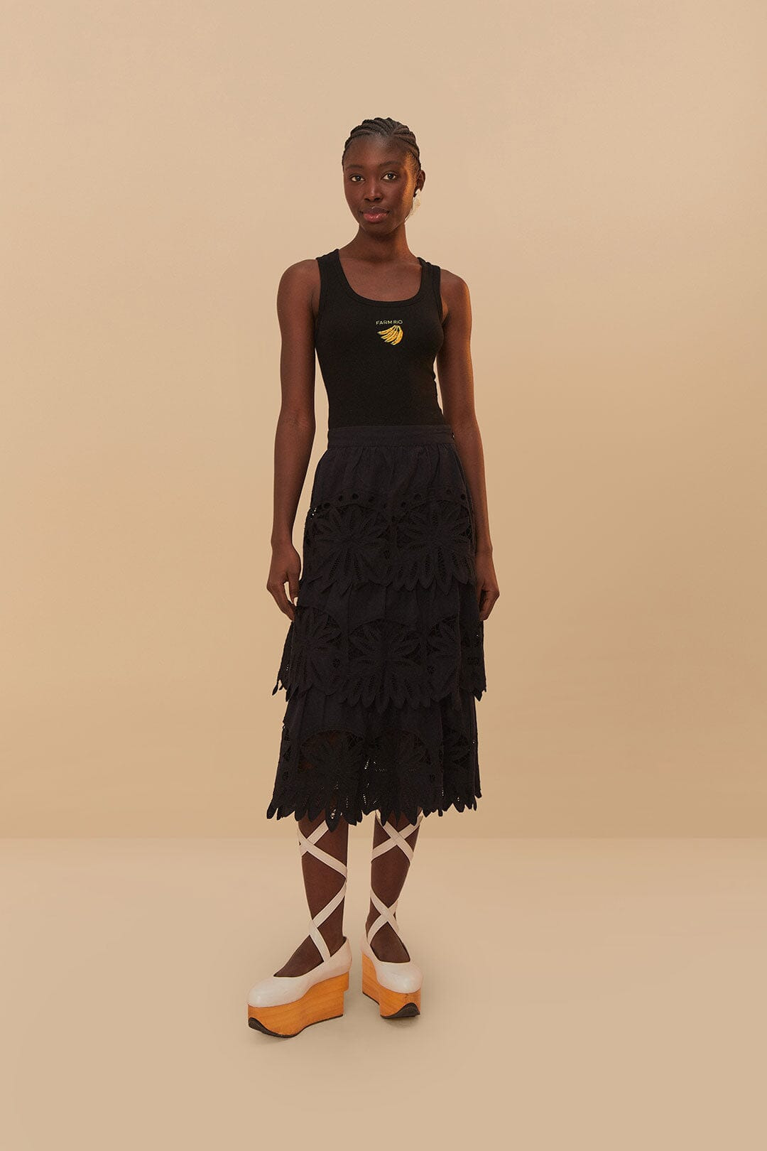 Black Daisy Embroidered Midi Skirt - 2