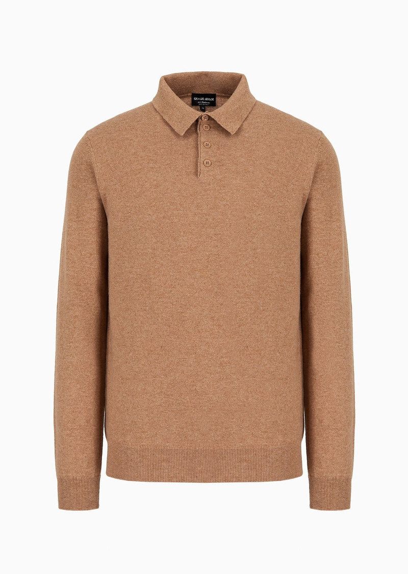 Long-sleeved, pure cashmere polo shirt 1