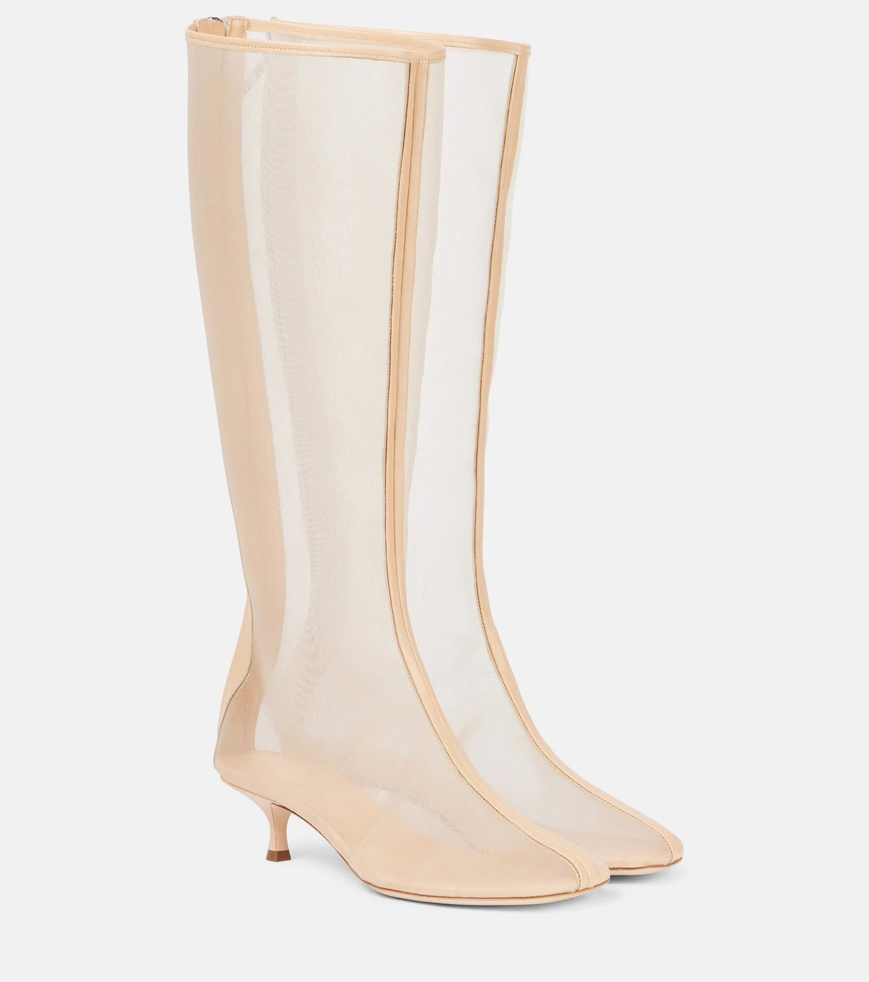 Leather-trimmed mesh knee-high boots - 1