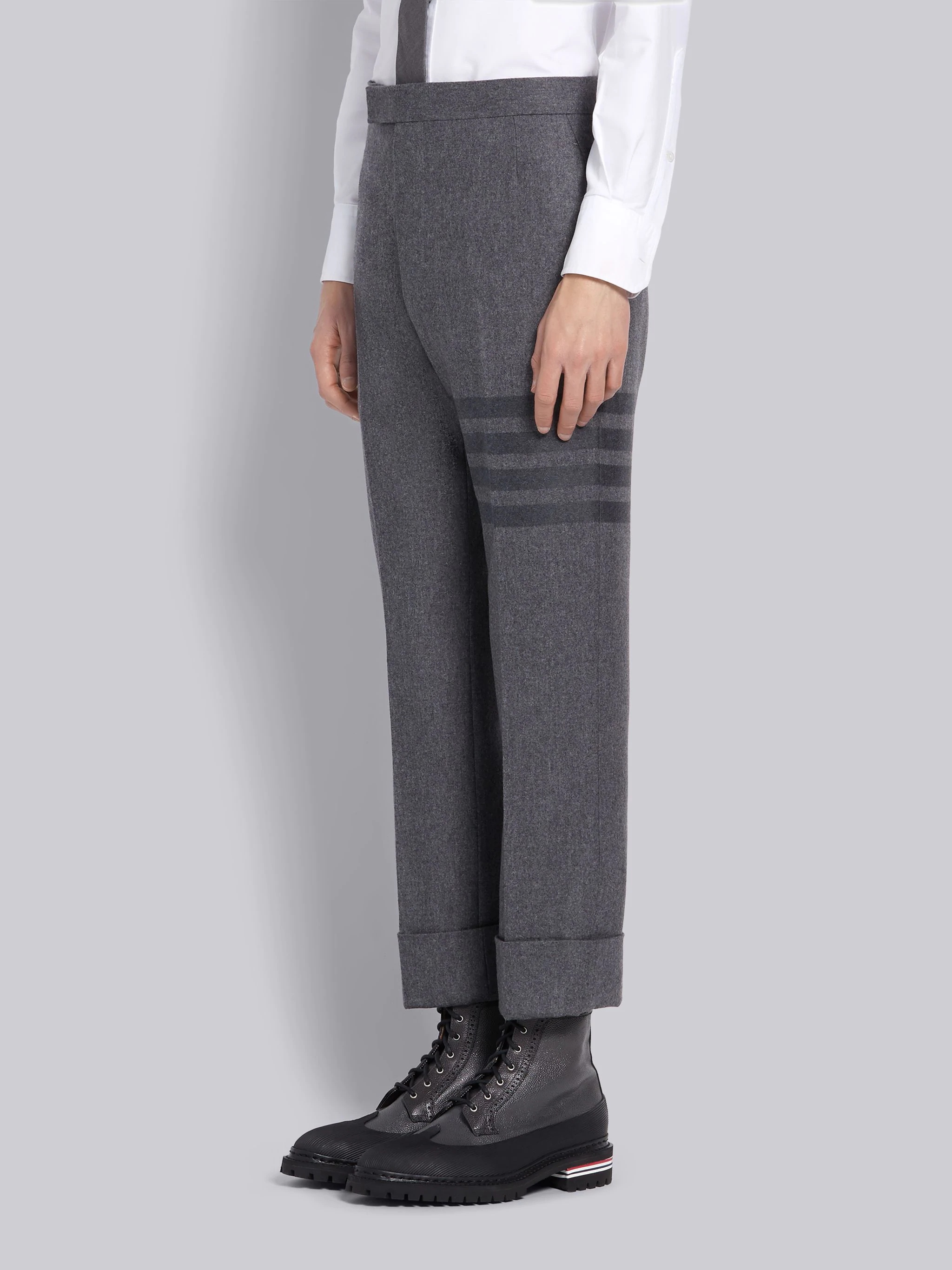 Medium Grey Cashmere Wool Flannel Classic Tonal 4-Bar Trouser - 2