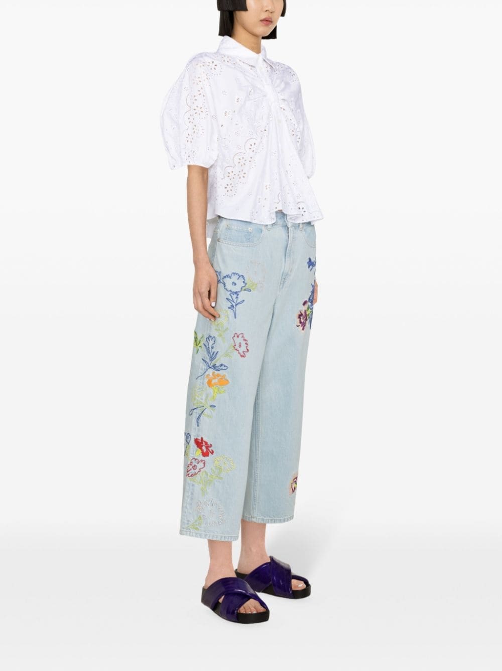 Drawn Flowers mid-rise wide-leg jeans - 3