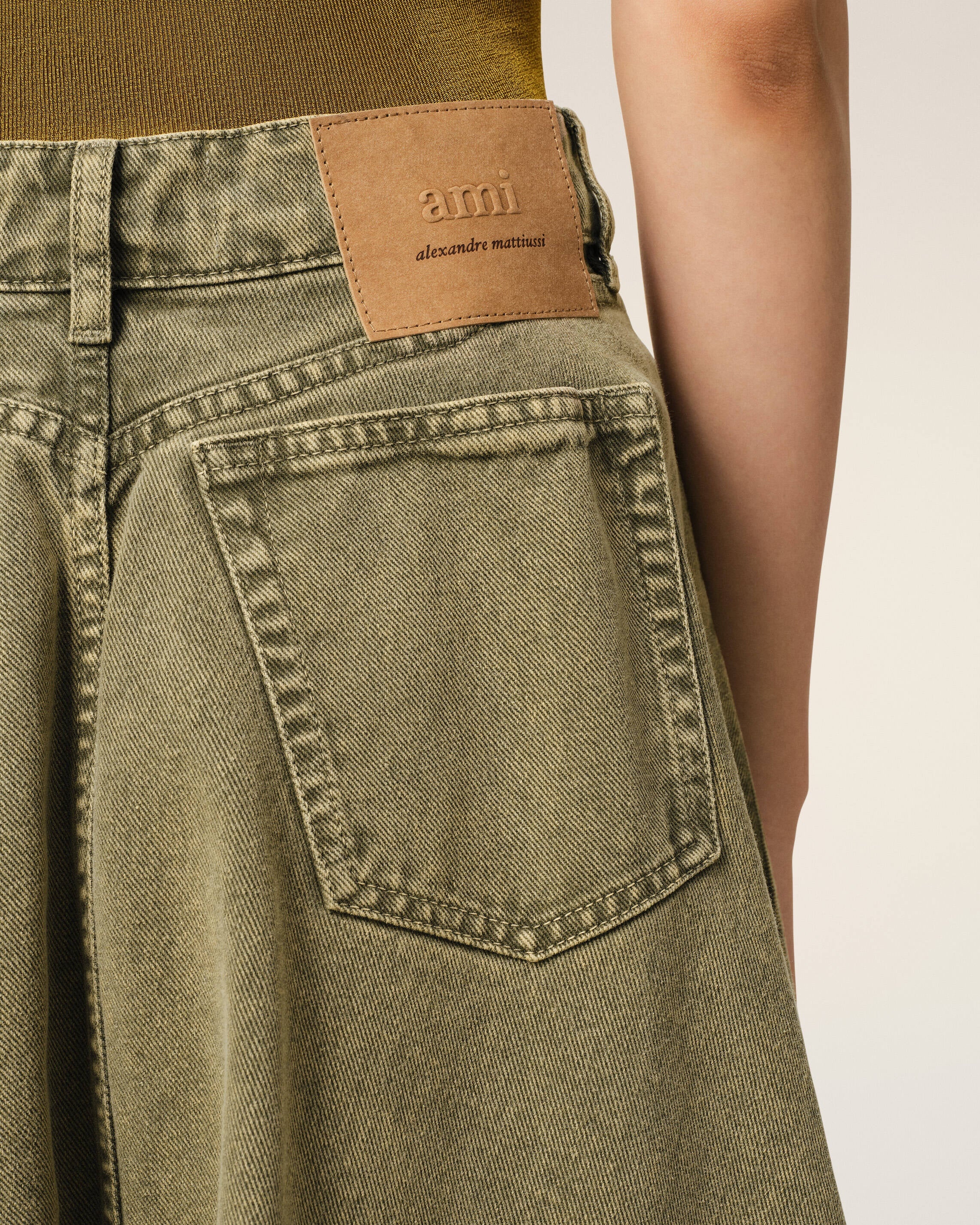 GREEN COTTON MIDI SKIRT WITH GODETS - 5