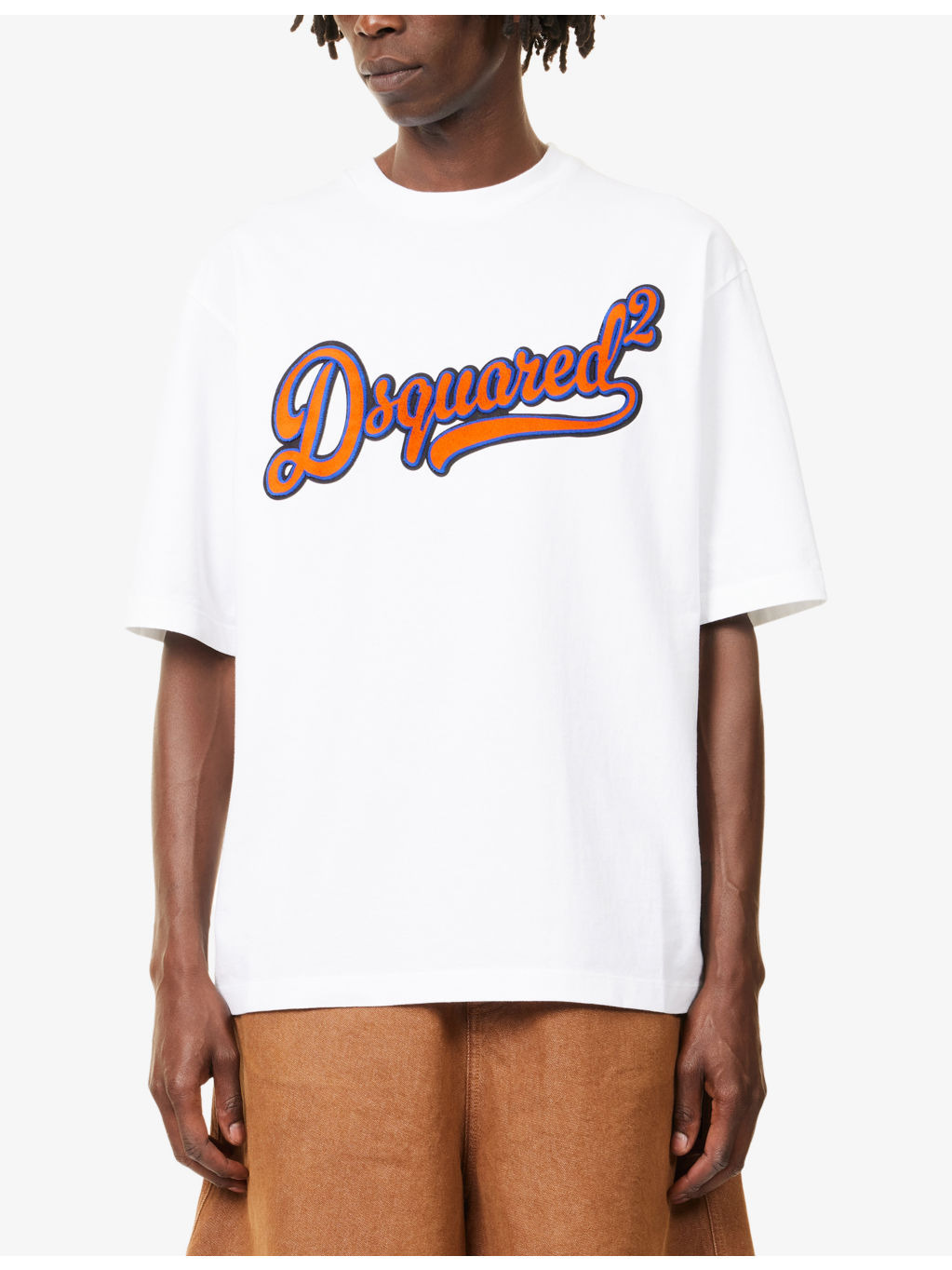 Embossed Text-Print Loose-Fit Cotton T-Shirt - 3
