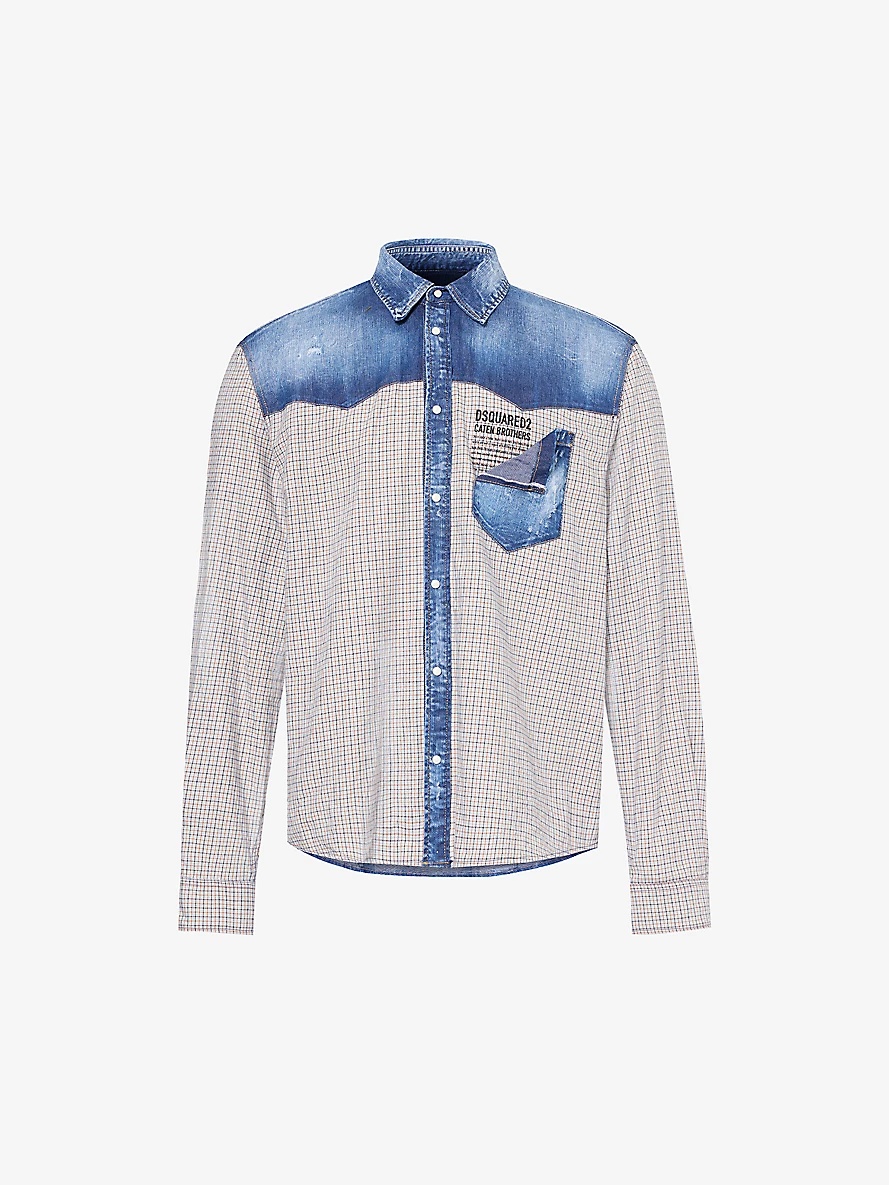 Check-pattern patch-pocket regular-fit cotton shirt - 1