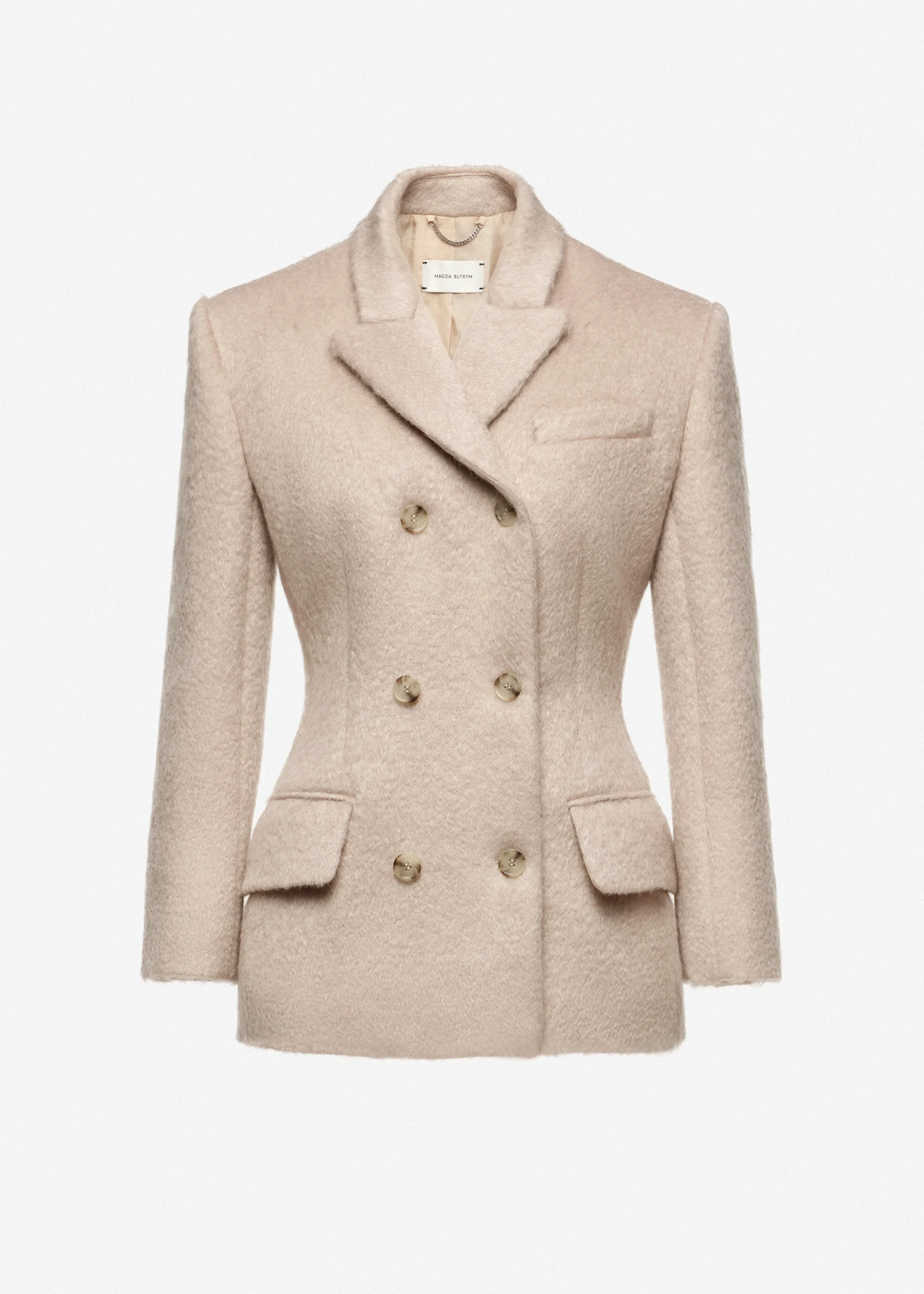 Double-breasted tailored blazer in beige - 1