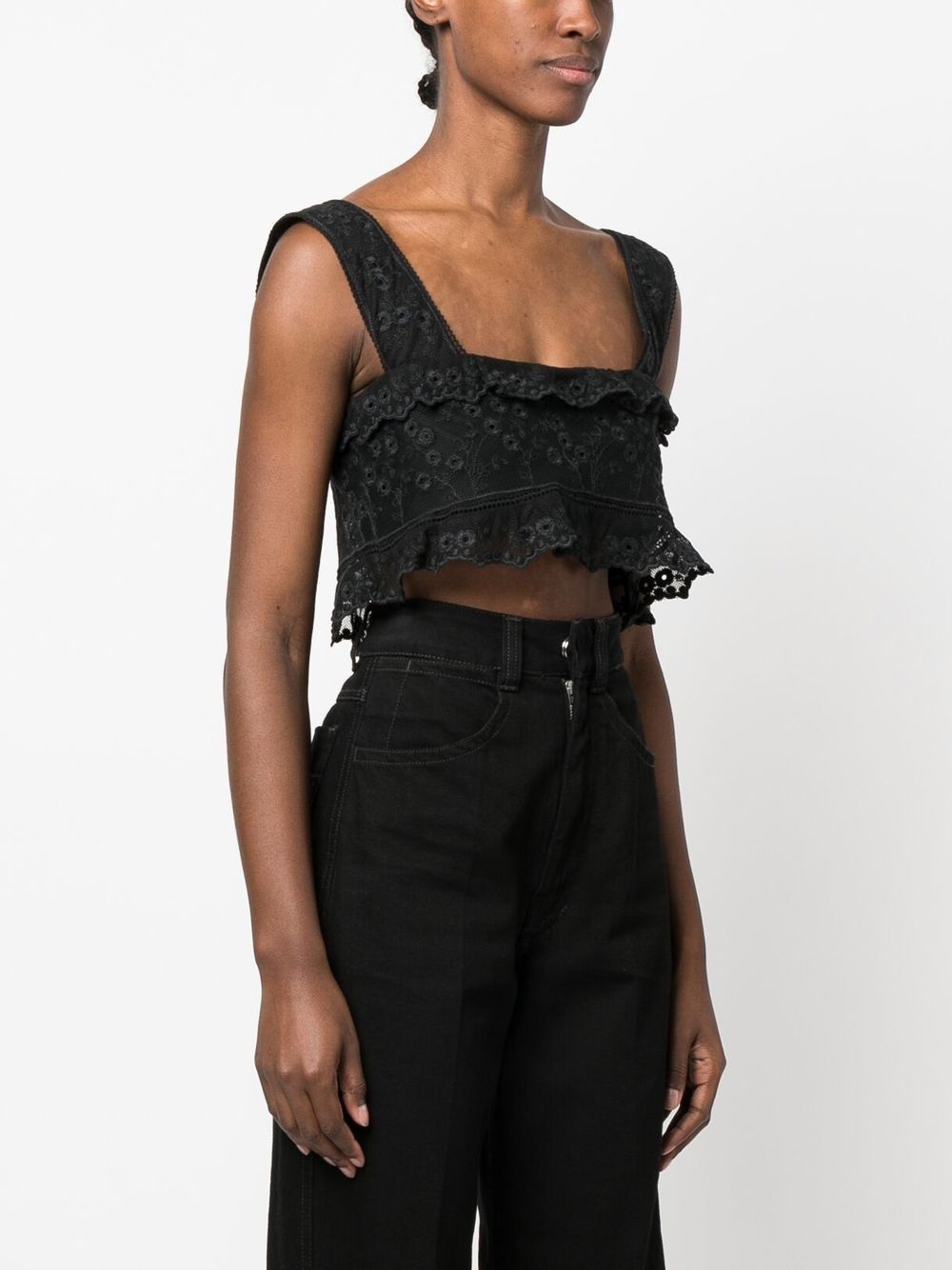 lace-trim cropped top - 3