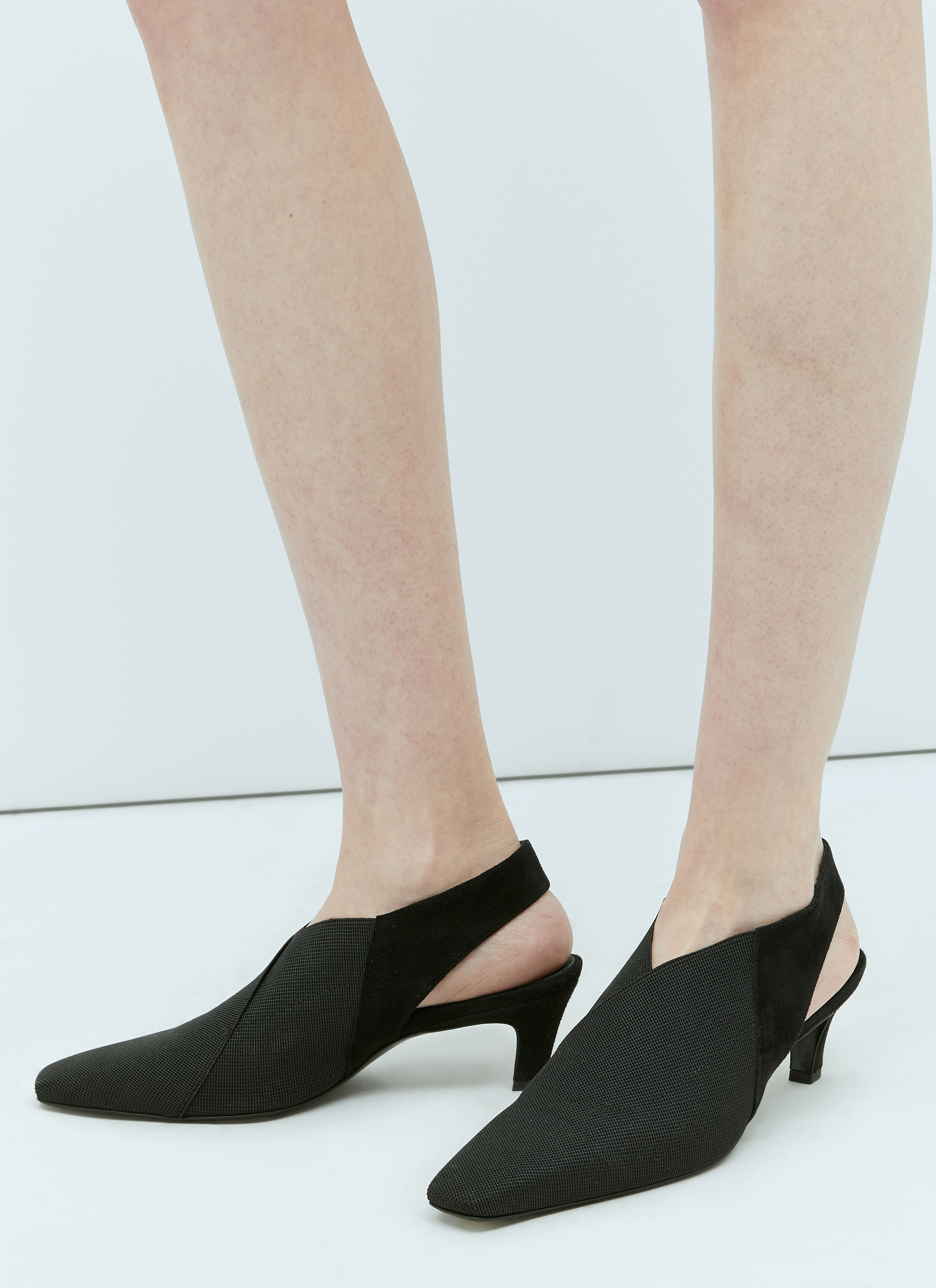 Mid Heel Elastic Slingback Pumps - 1