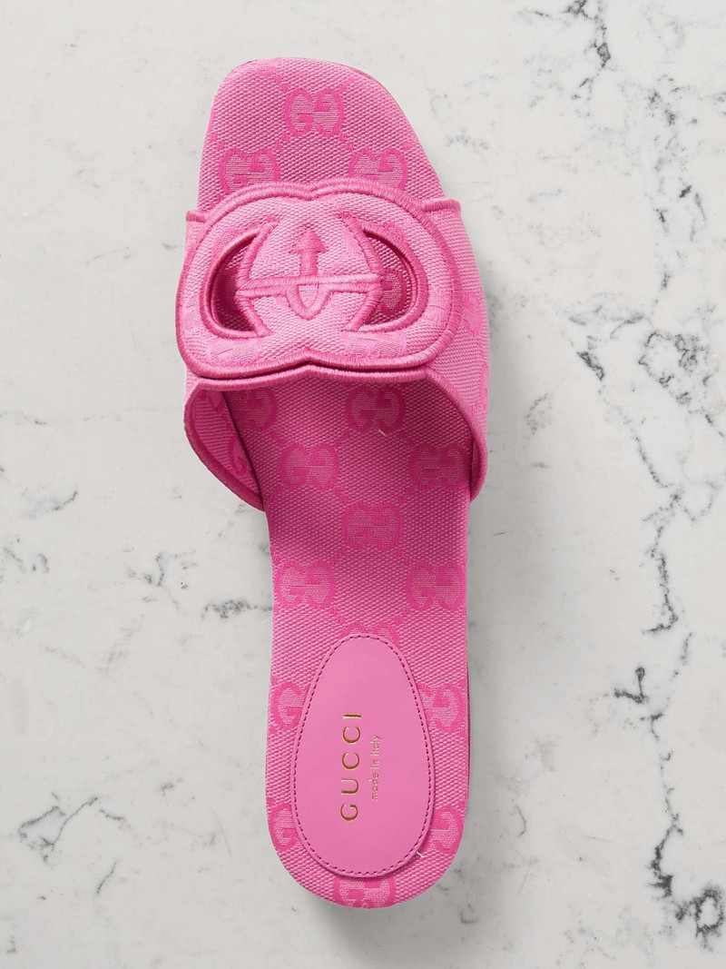 Cutout embroidered canvas-jacquard slides 5