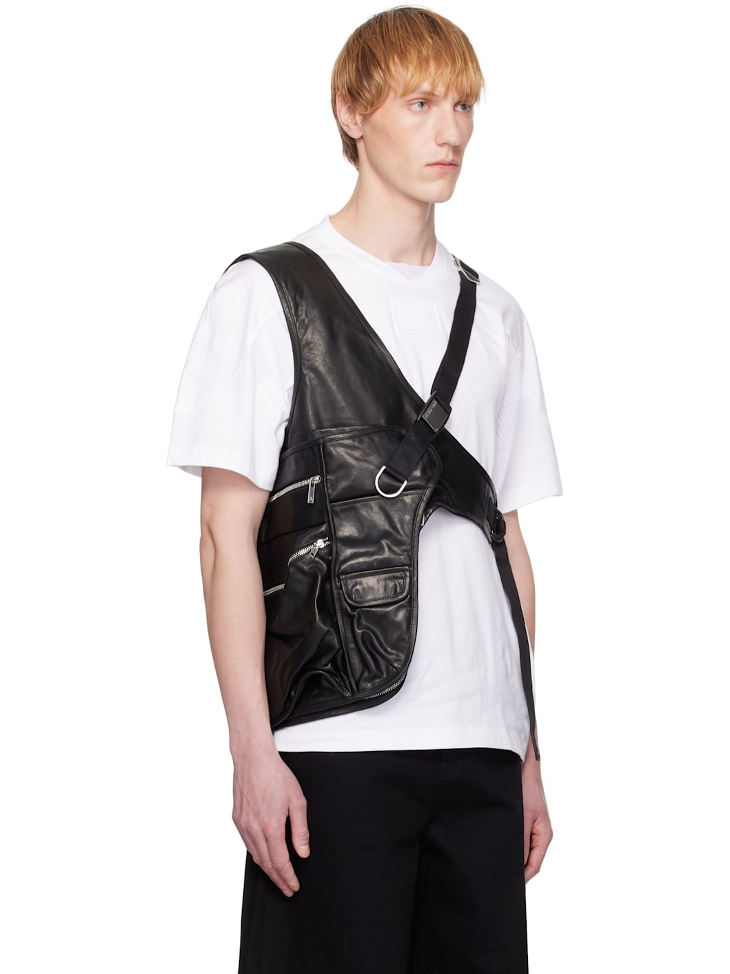 Black Utility Bag Leather Vest - 2