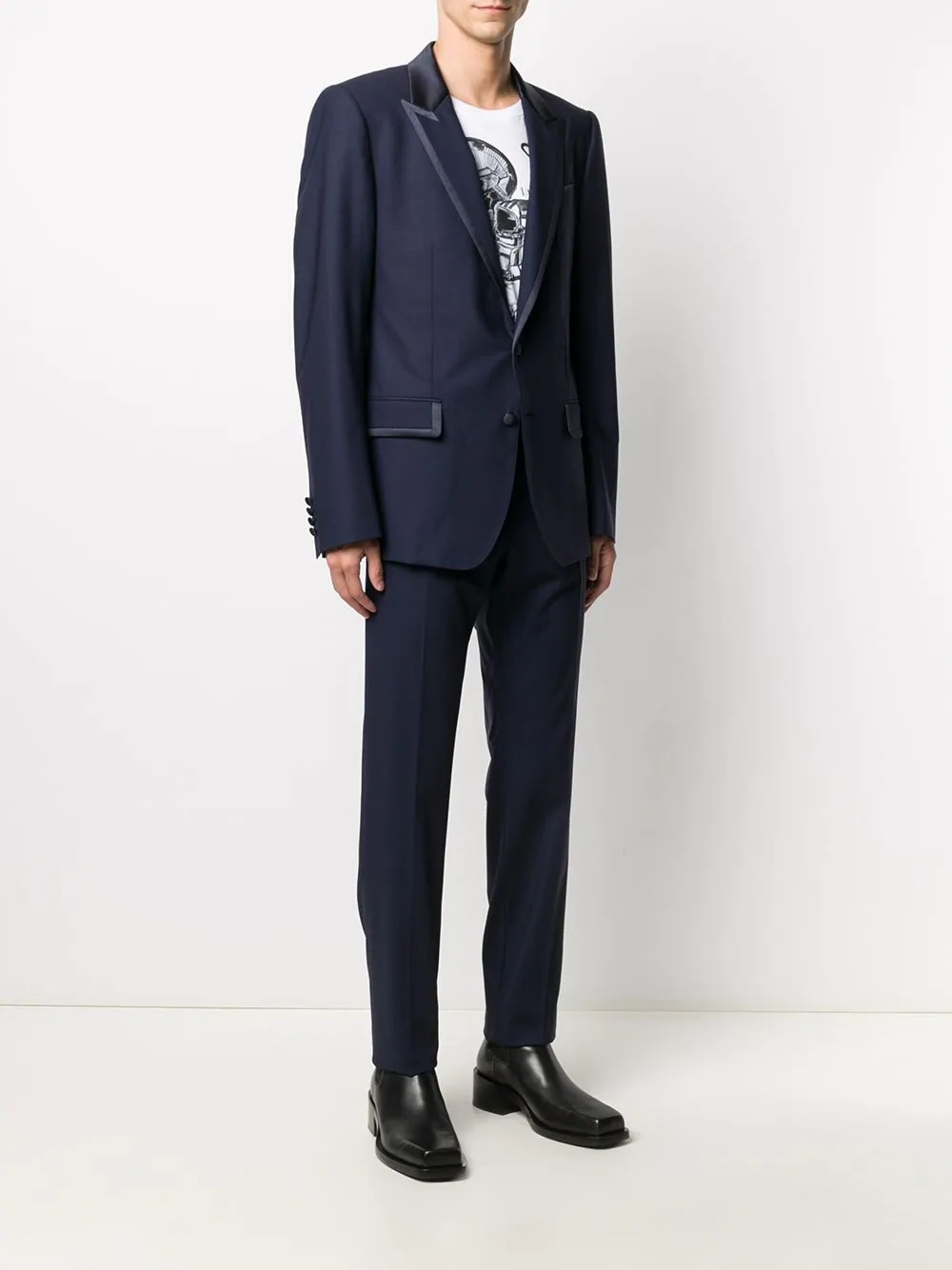 contrast-trim two piece suit - 3