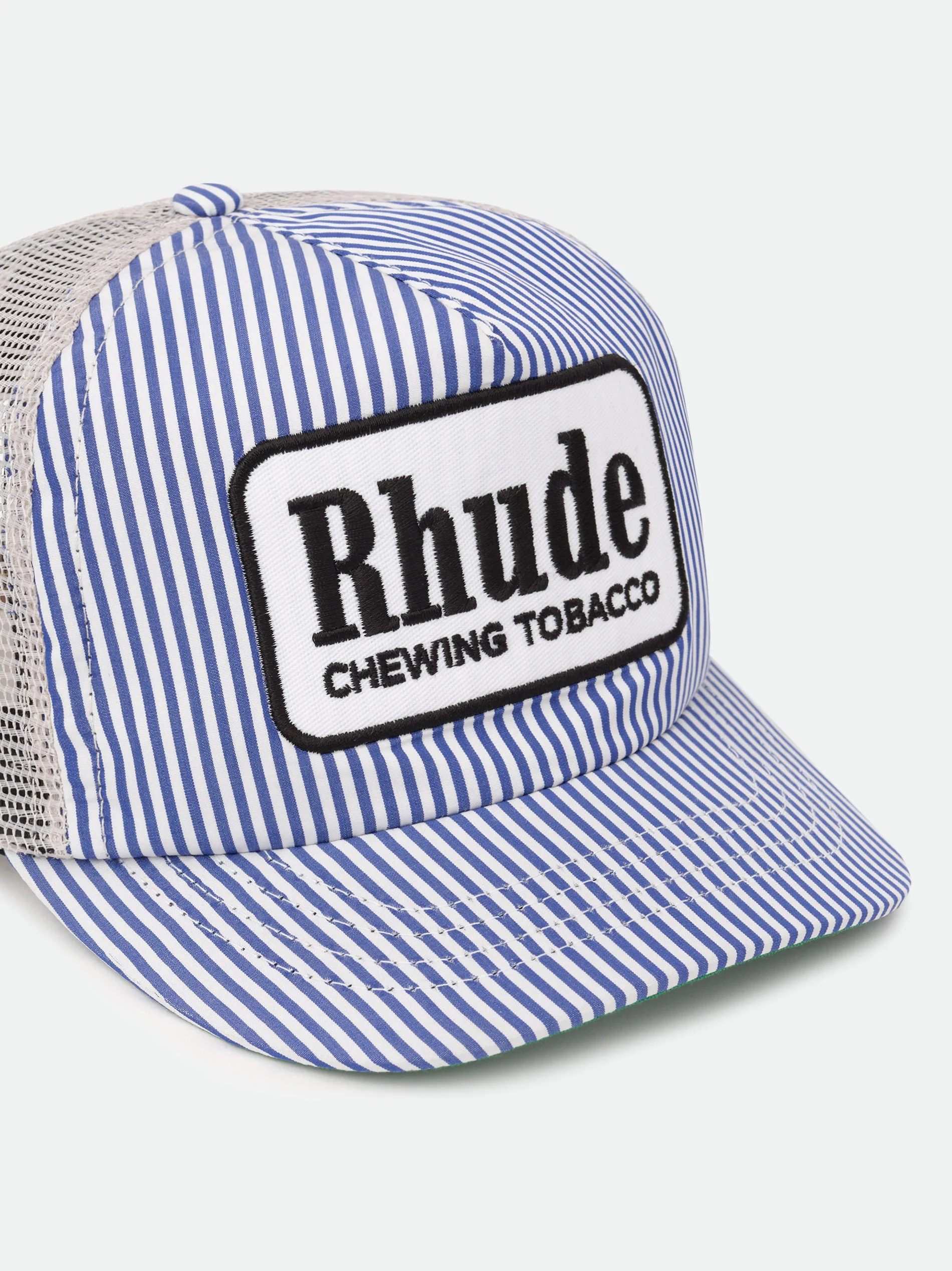 rhude chewing tobacco Rhude BLUE STRIPED TOBACCO TRUCKER HAT