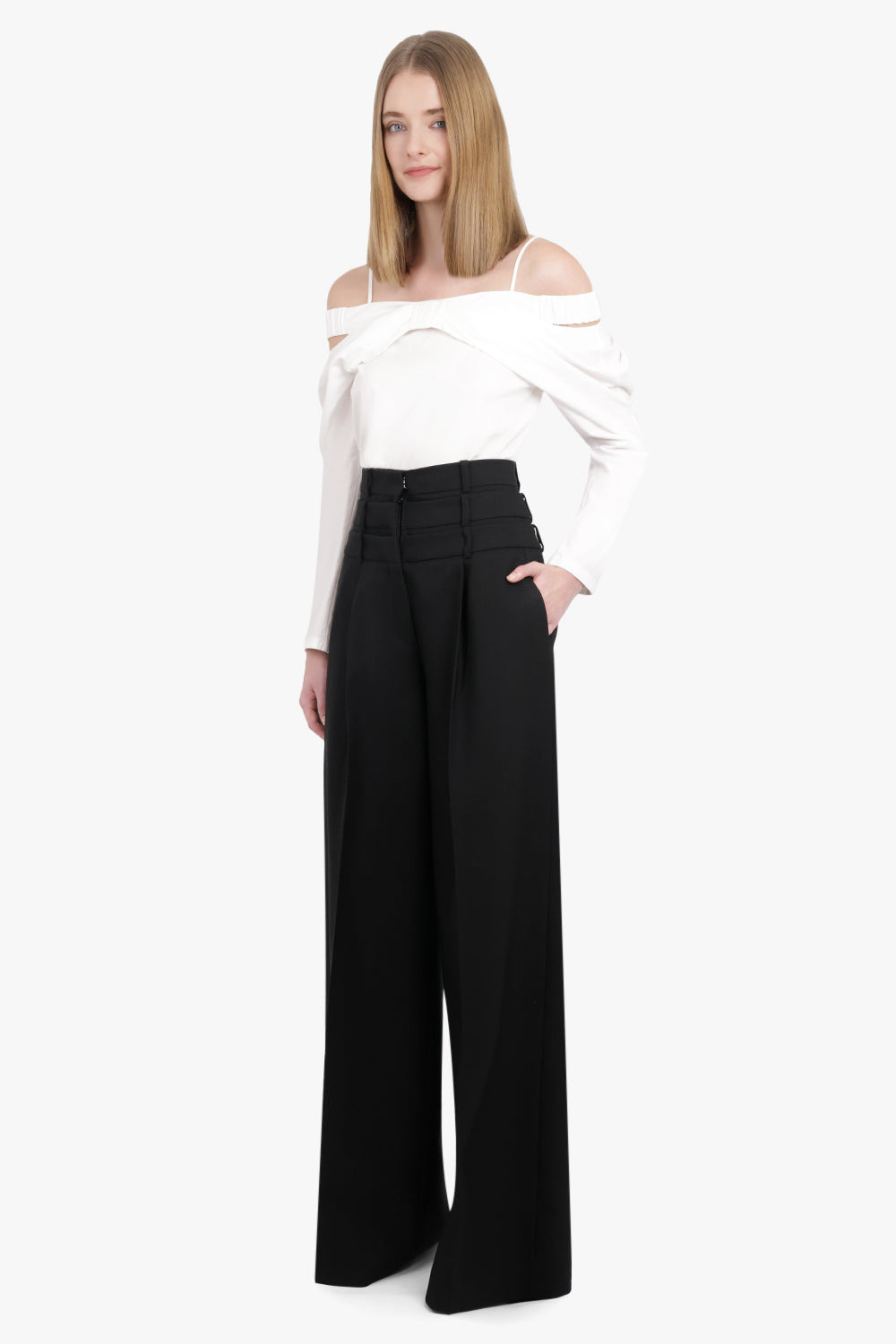 OFF SHOULDER BOW DETAIL L/S TOP | WHITE - 4