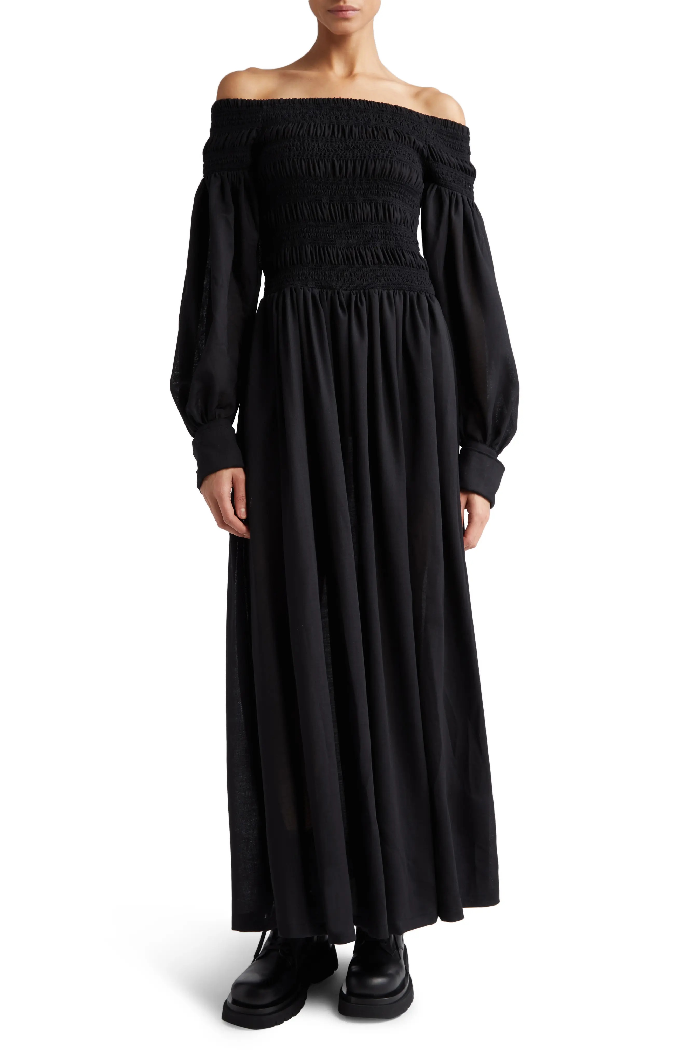 Manu Off the Shoulder Long Sleeve Virgin Wool Maxi Dress - 1