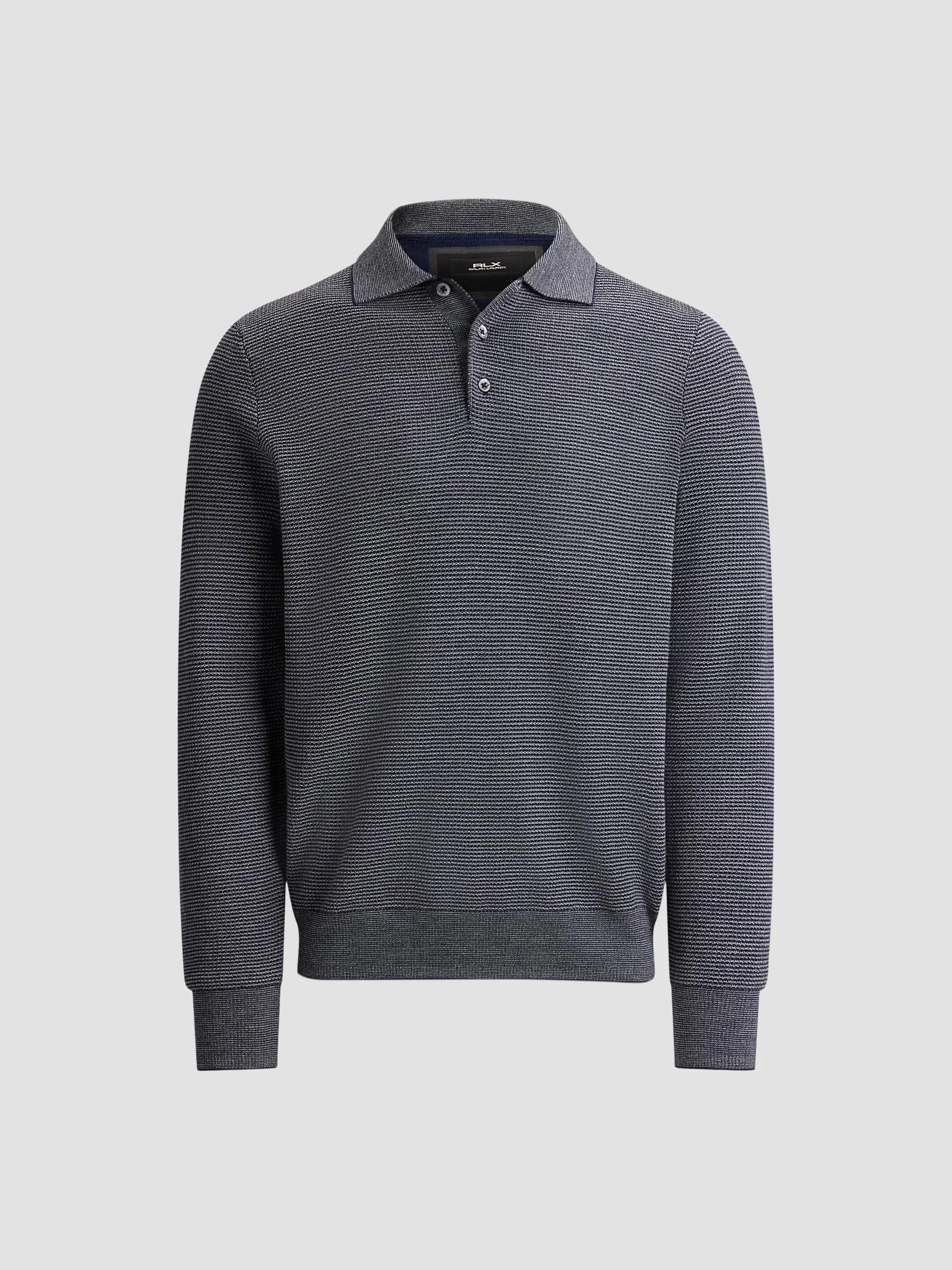 Men's Striped Performance Wool-Blend Polo Sweater - Navy Combo - 1